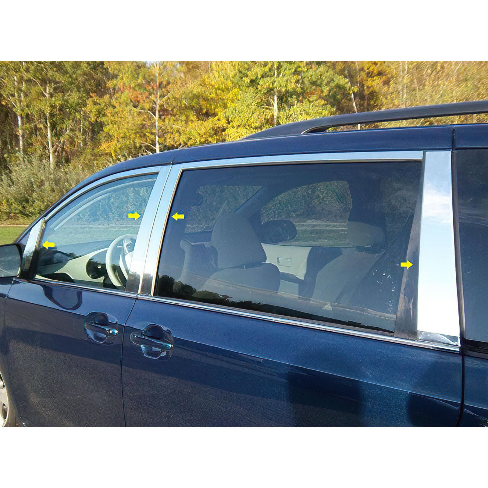 2011-2020 Toyota Sienna 8-Piece Stainless Steel Pillar Post Trim Kit with Front Mirror Cover (PP11152) - Durable Exterior Protection & Style Upgrade for Minivans