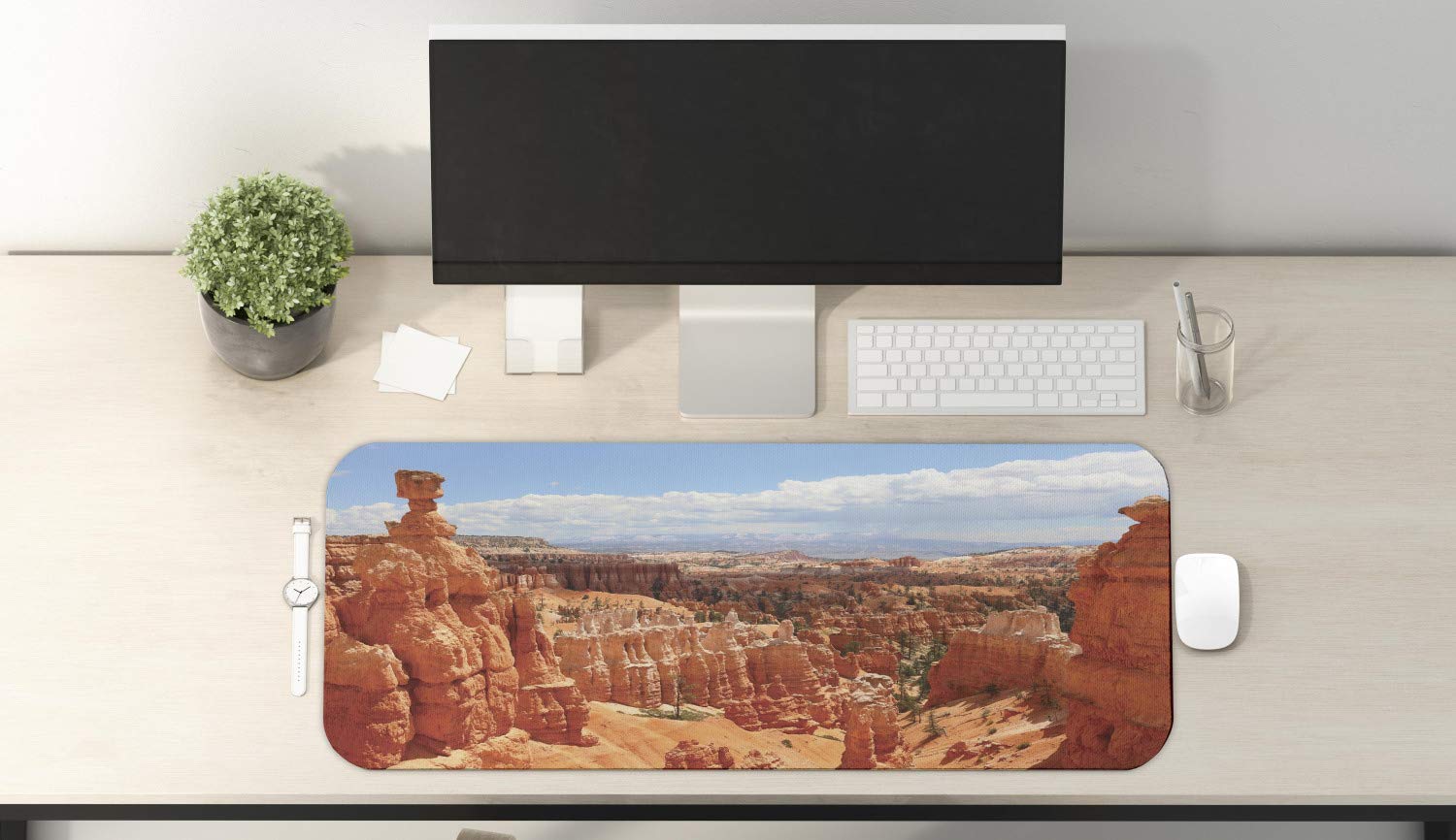 Lunarable National Park Computer Mouse Pad - Arches & Bryce Canyon Utah Scenic Sunset Point Design, Non-Slip Rubber Base, Extra Large 31