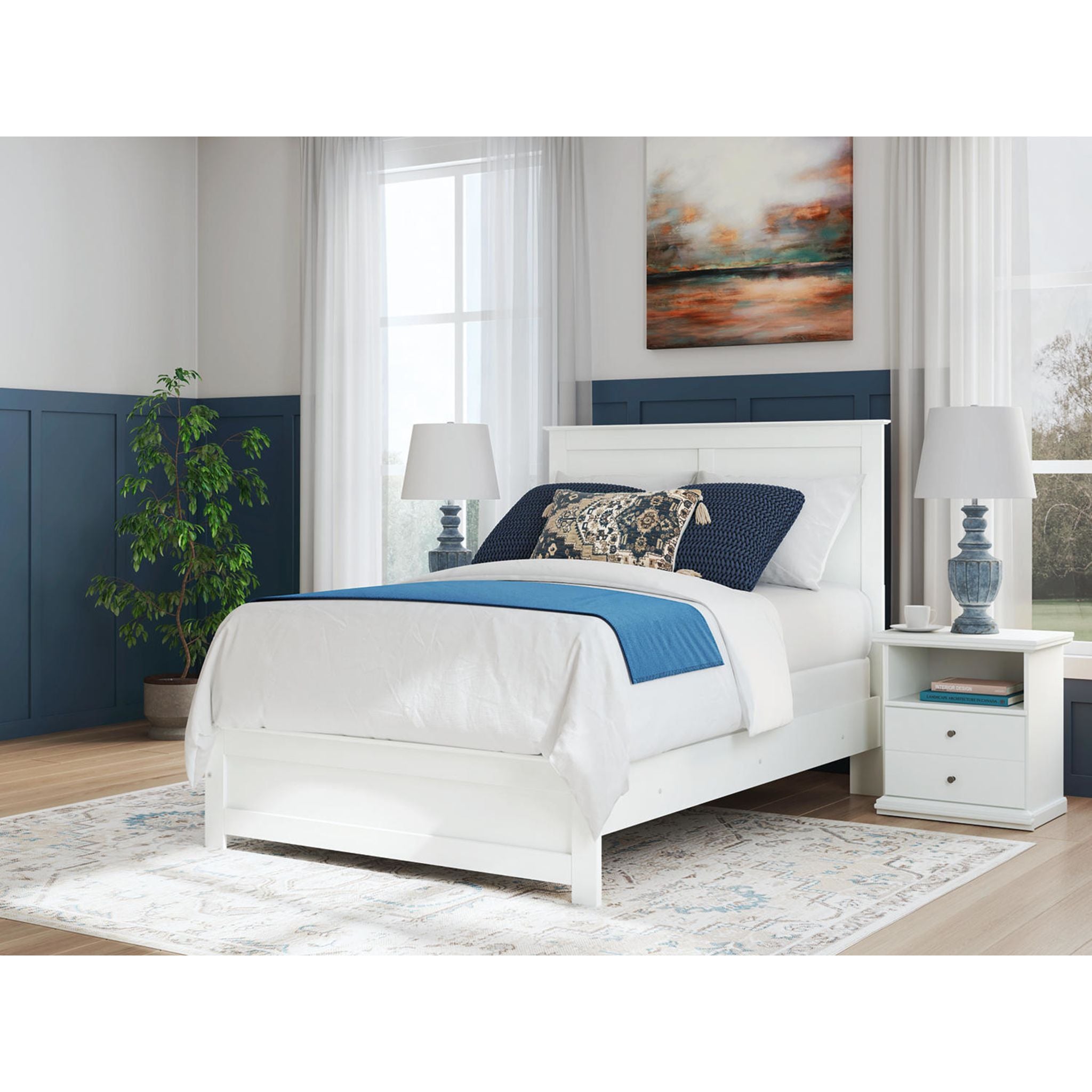 Bostwick Shoals Panel Bed - Queen Size White Wooden Bed Frame with Upholstered Headboard | Perfect for Modern Bedroom, Guest Room & Master Suite