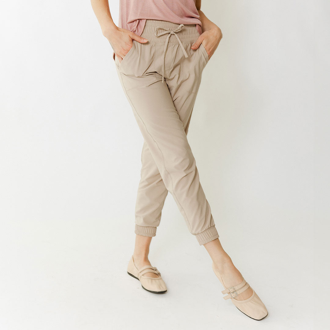 Destination Joggers for Women - Comfortable Cobblestone Color Casual Pants for Running, Yoga & Lounge Wear