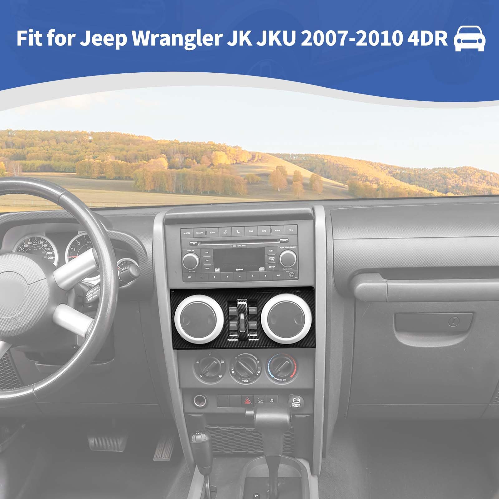 Jeep Wrangler JK JKU 2007-2010 Dashboard Center Control Panel Trim Cover - Black Carbon Fiber Grain Interior Accessories for 4-Door Models | Perfect for Off-Roading & Interior Upgrades