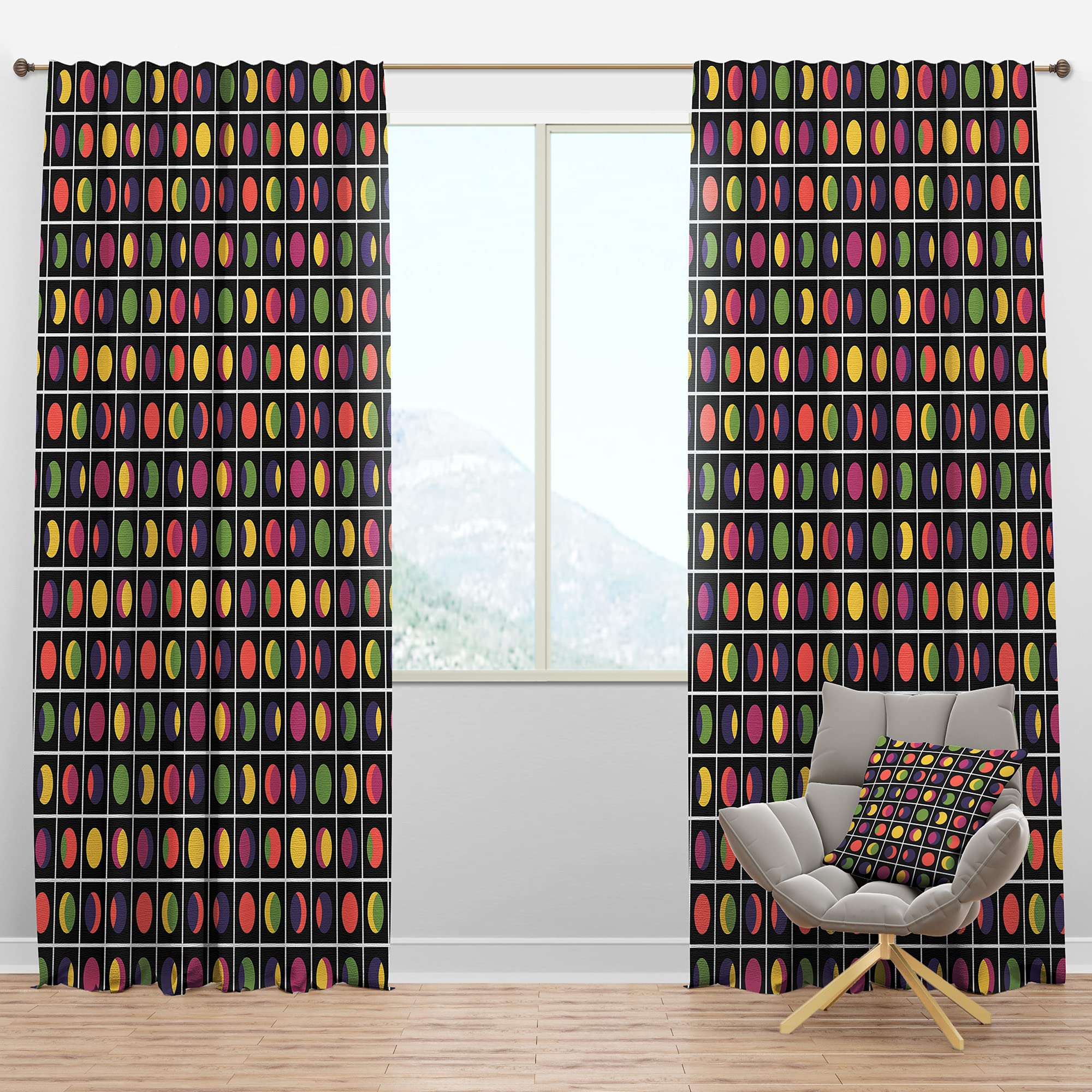 DesignQ Blackout Curtains 'Retro Circular Moons' - Thermal Insulated Single Panel (52x95 inches) for Bedroom & Living Room - Noise Reducing & Energy Saving Window Drapes for Better Sleep & Home Decor