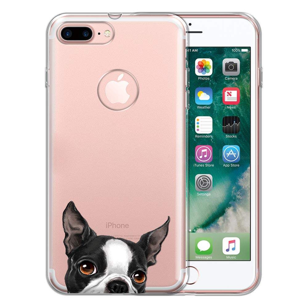FINCIBO Clear Transparent TPU Case for iPhone 7 Plus & 8 Plus (2016-2017 Models) | Shockproof Protective Cover with Boston Terrier Dog Design | Perfect for Everyday Use, Work, and Outdoor Activities