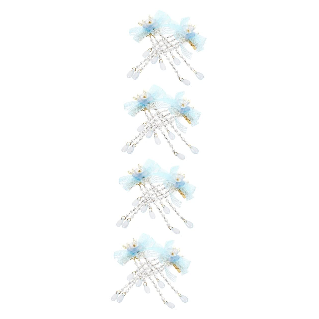 Minkissy 4 Sets Cute Flower Hair Barrettes for Girls & Women - Tassel Hair Clips Set (8pcs) - Chinese Hairpin Accessories for Kids, Teens, Brides, Parties & Daily Wear
