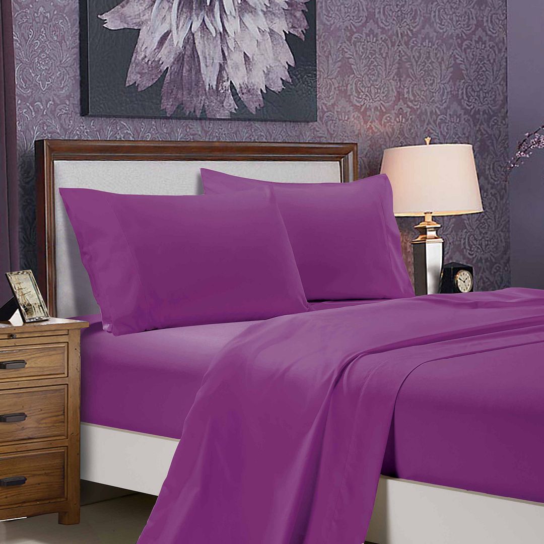 1000TC Ultra Soft King Size Bed Sheet Set - Purple Flat & Fitted Sheets for Luxurious Comfort | Perfect for Master Bedroom, Guest Room & Hotel Use