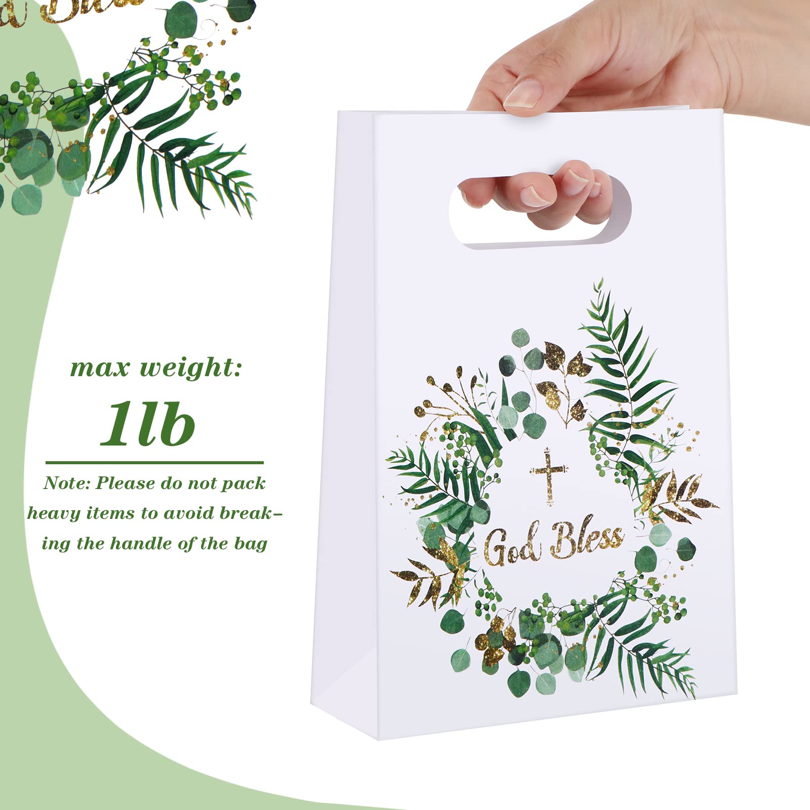First Communion Gift Bags - 60 Pack Religious Party Favors with Cross Design - God Bless Treat Bags for First Holy Communion, Baptism, Christening & Easter Celebrations - Perfect for Church Events, Sunday School & Religious Gatherings