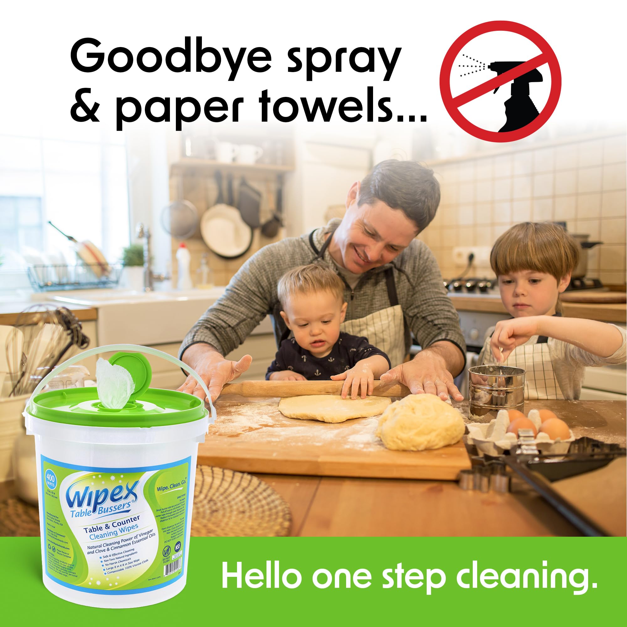 Wipex Natural Cleaning Wipes for Tables & Counters - 400 Pack with Vinegar, Propolis, Clove & Cinnamon Oil | Quick & Effective Surface Cleaner | Perfect for Restaurants, Kitchens & Home Use