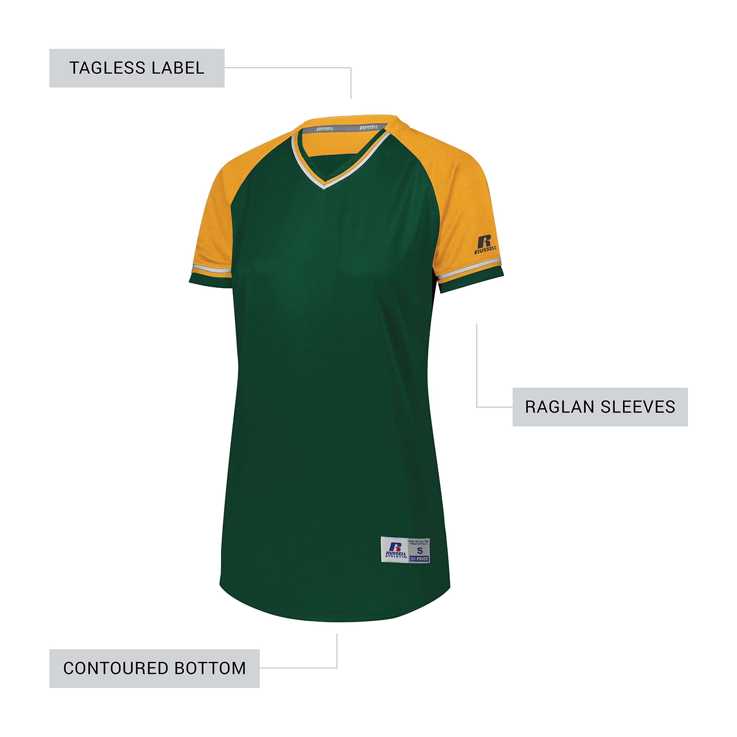Russell Athletic Women's V-Neck Softball Jersey - Breathable Moisture-Wicking Short Sleeve Tee for Sports & Training - Perfect for Softball, Baseball, and Gym Workouts