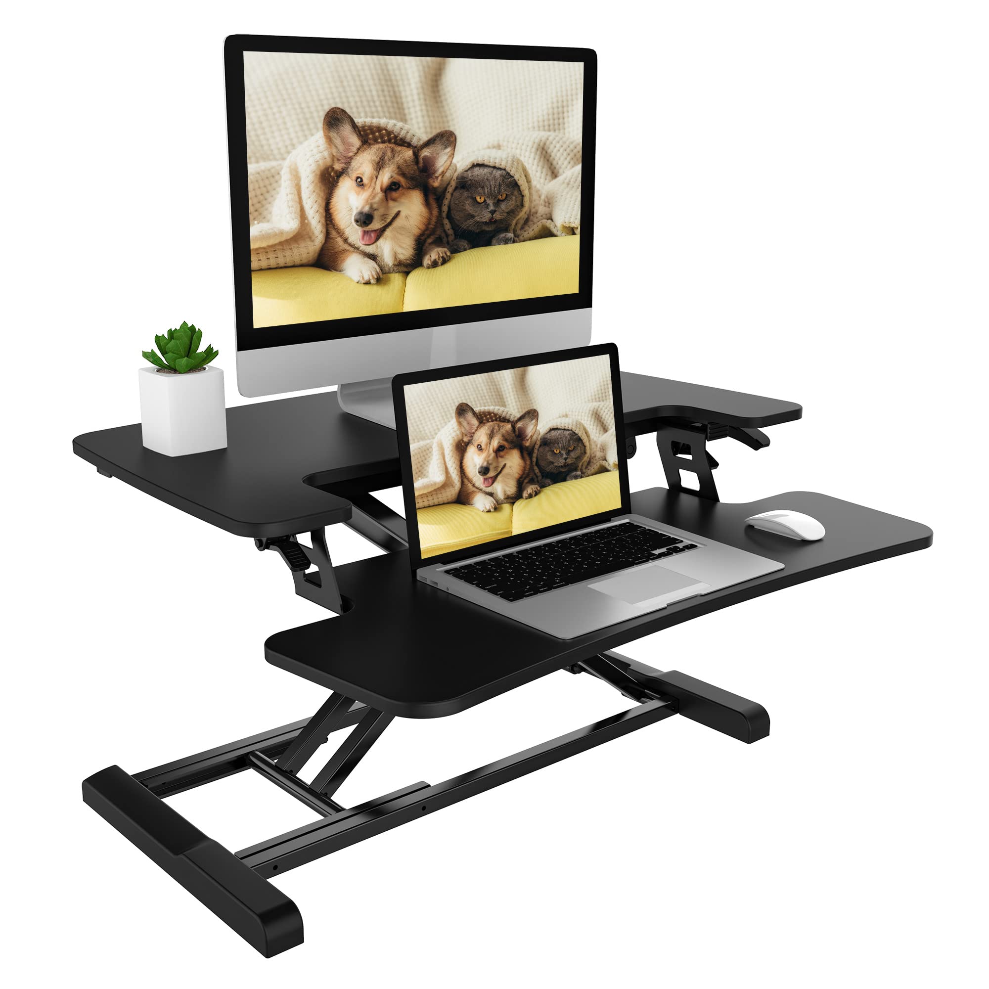 FLEXISPOT 28 Inch Standing Desk Converter - Height Adjustable Stand Up Desk Riser for Home Office, Black Workstation for Dual Monitors & Laptop | Perfect for Ergonomic Workspace Setup & Productivity Boost