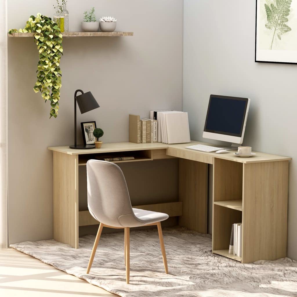 Modern Corner Desk with Keyboard Tray & Open Shelves, 47.2