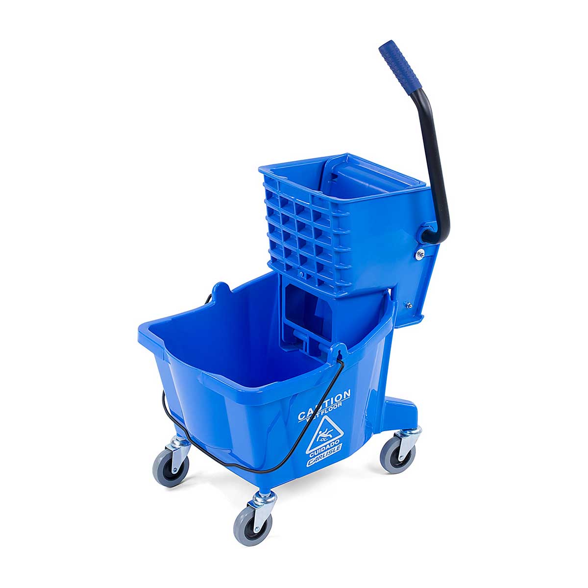 Carlisle 3690814 Flo Pac Mop Bucket with Side Press Wringer - 26 Quart Blue Commercial Cleaning Bucket for Floor Mopping in Schools, Hospitals, and Offices
