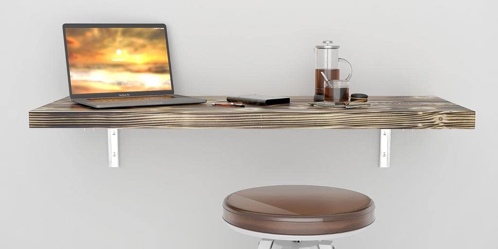 Wall Mounted Floating Desk - Foldable Space Saving Table for Small Spaces, Kitchen Counter, Laundry Shelf & Home Office (40x16 Inch, Rustic Burn) - Perfect for Apartments, Dorms & Tiny Homes