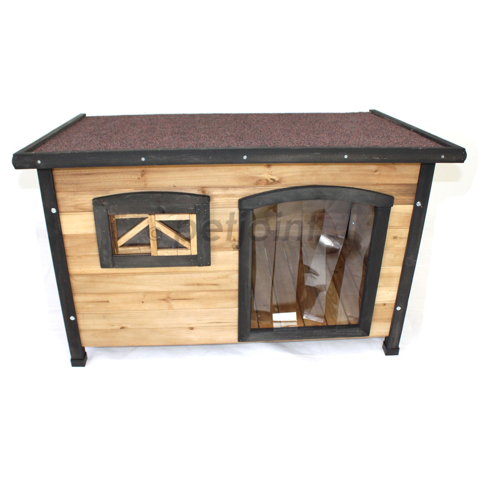 Medium Wooden Dog Kennel with Flat Roof - Indoor & Outdoor Pet House for Dogs - Perfect for Backyard, Patio, or Home Use