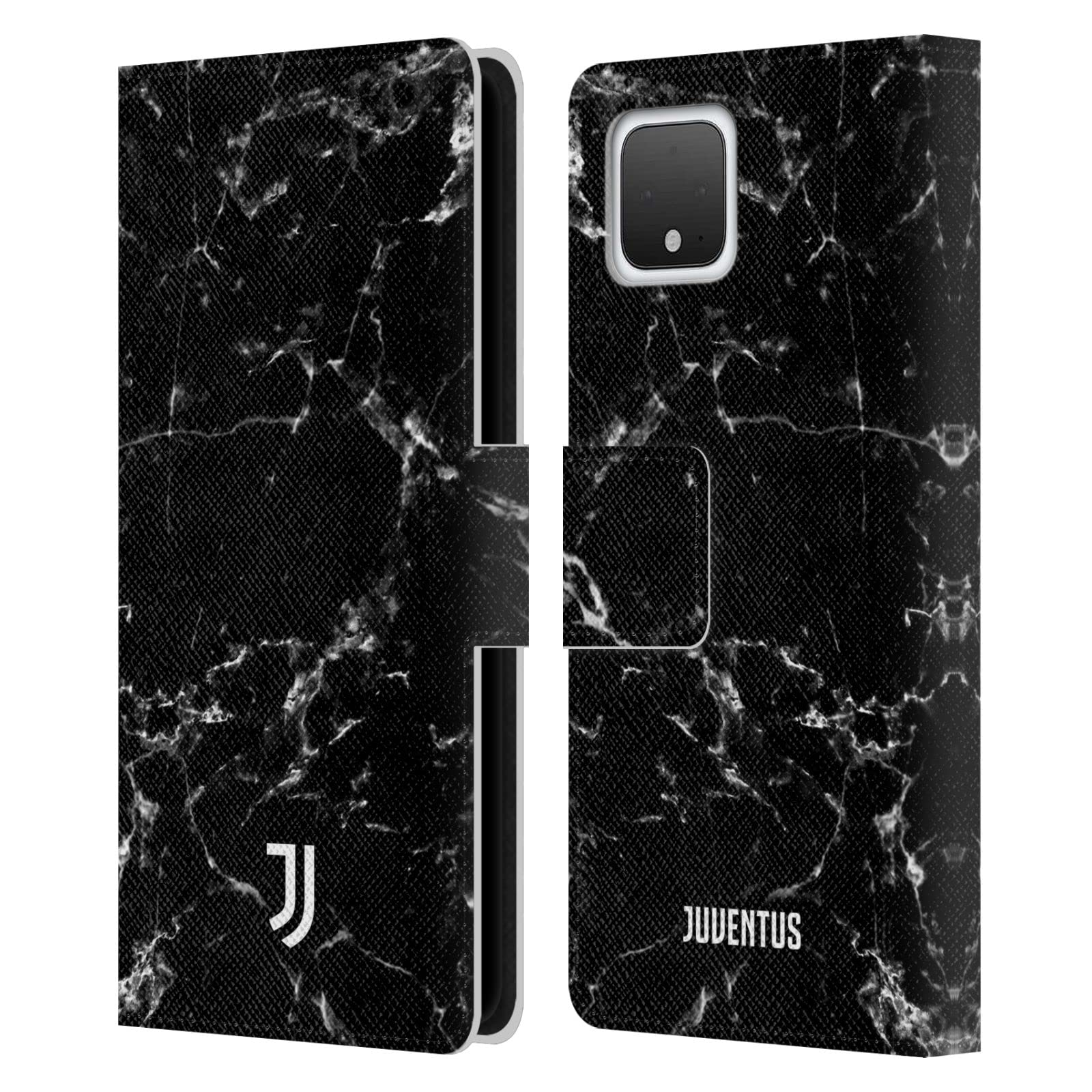 Head Case Designs 官方授权 Juventus 足球俱乐部黑色大理石皮革书型钱包手机壳 - 兼容 Google Pixel 4，适合日常使用和球迷收藏