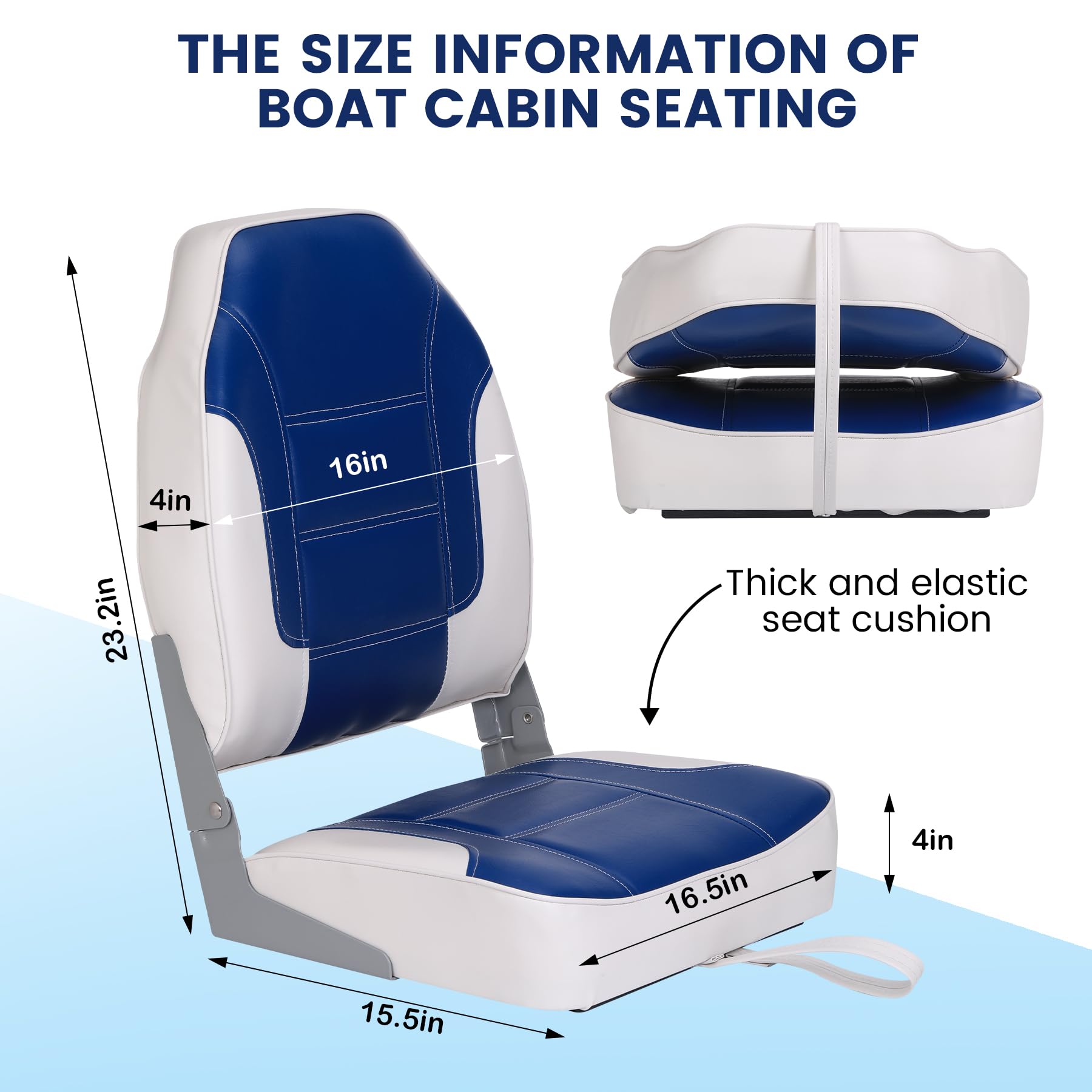 2 Pack High Back Folding Boat Seats with Stainless Steel Screws - for Fishing, Canoe & Speedboat