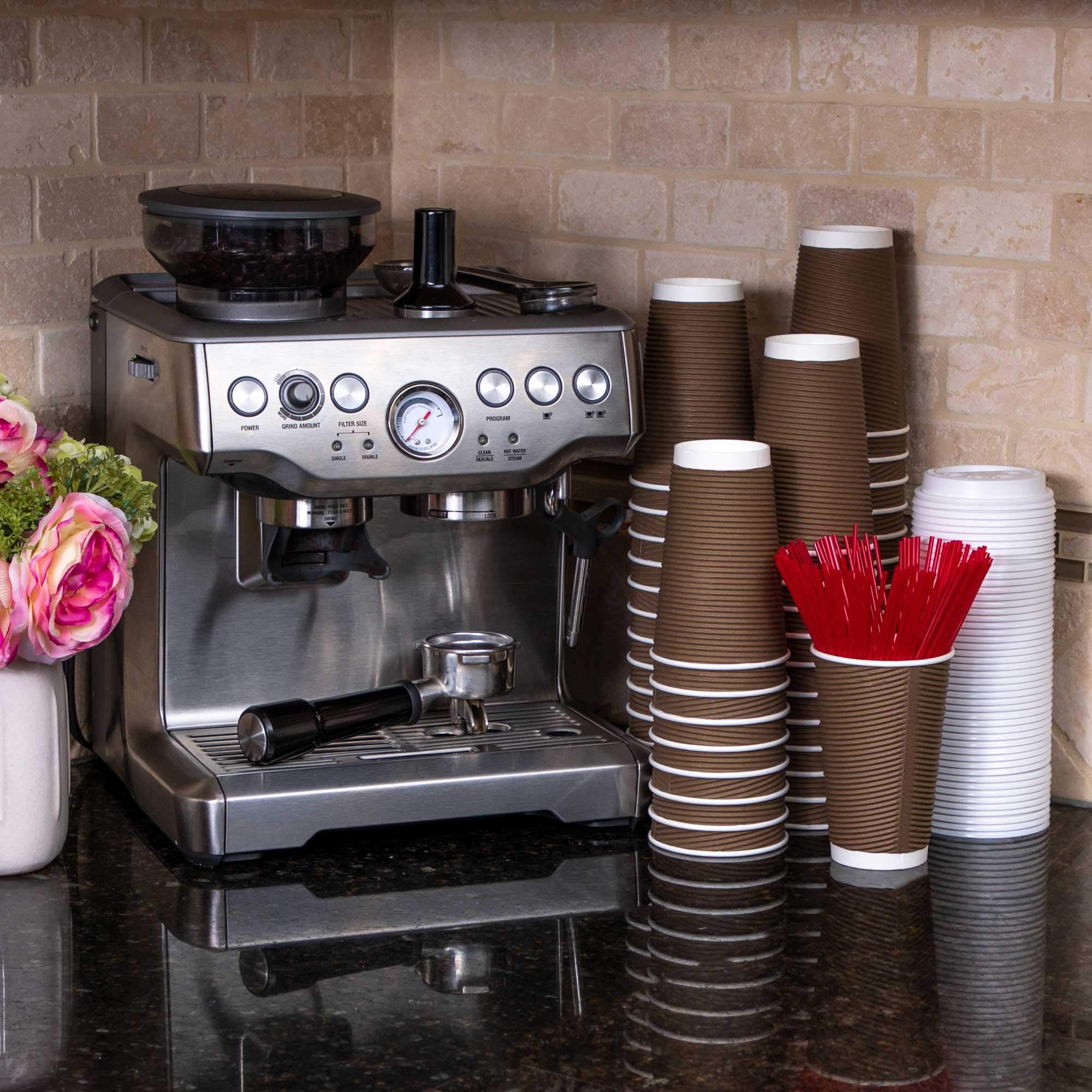 12 oz Disposable Coffee Cups with Lids & Stirrers (50 Pack) - Insulated Double Wall Hot Drink Cups, No Drip Roll-Up Rims, Non-Slip Ripple Design - Perfect for Travel, Office, Home, Camping & Outdoor Activities