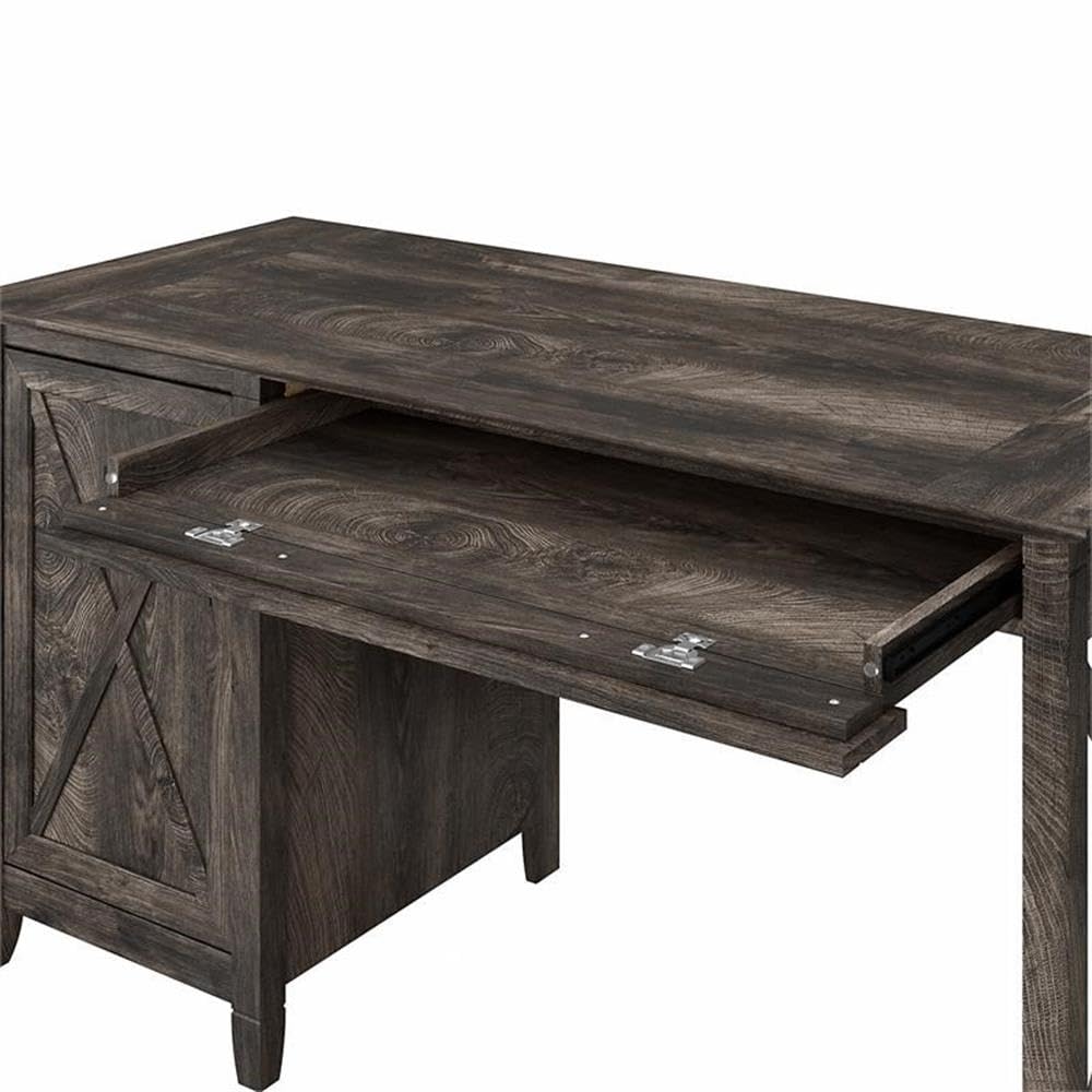Farmhouse Wood Computer Desk with Keyboard Tray - Rustic Gray Home Office Desk for Small Spaces | Perfect for Remote Work, Study & Gaming Setup