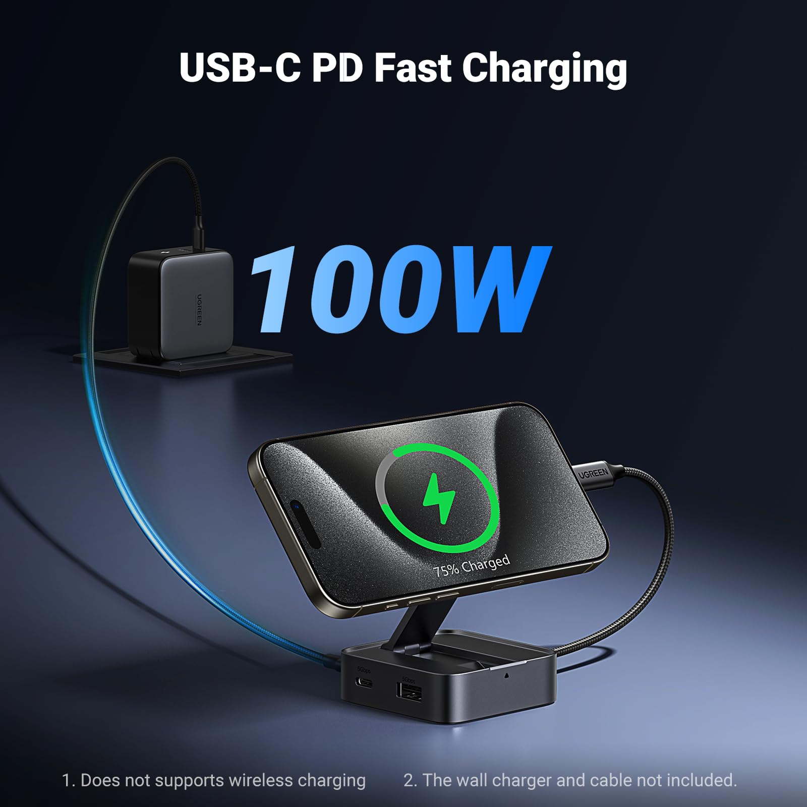 UGREEN 4-in-1 Magnetic USB C Hub with HDMI 4K@60Hz, 100W PD Charging, USB-A & USB-C Ports - Foldable Portable Adapter for iPhone 15/16, Galaxy S24, MacBook, iPad - Perfect for Home Office, Travel & Multi-Screen Work