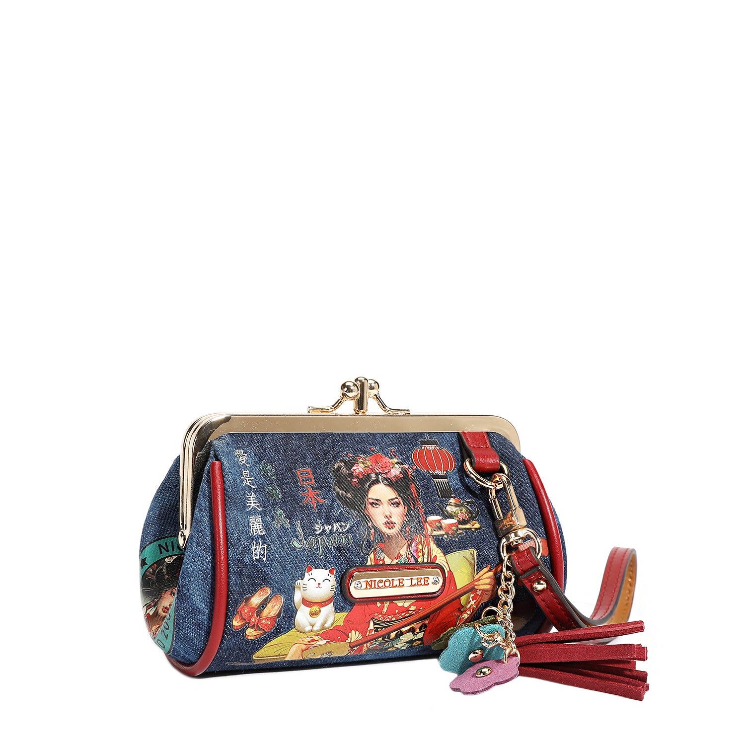 Denim Mini Kiss Lock Coin Purse Wristlet - Stylish Small Wallet for Women - Perfect for Parties, Shopping & Everyday Use