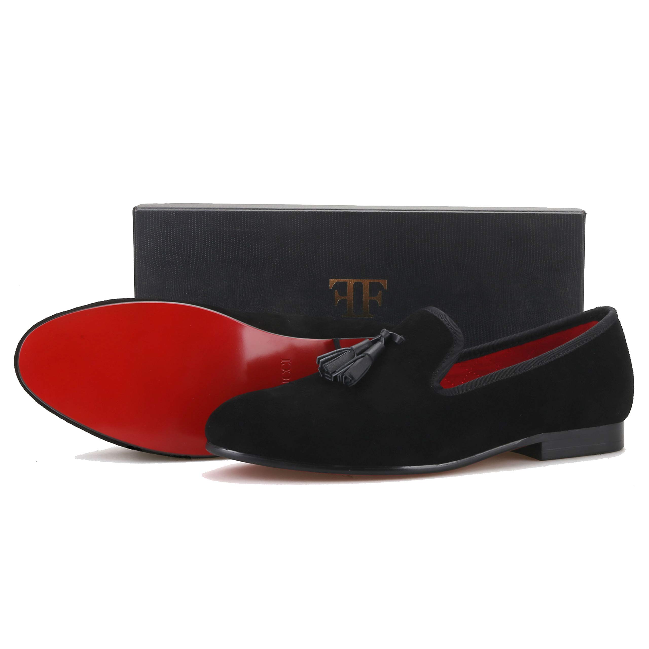 FERUCCI Men's Black Suede Loafers with Leather Tassels - Comfortable Slip-On Shoes for Casual Wear, Home & Office