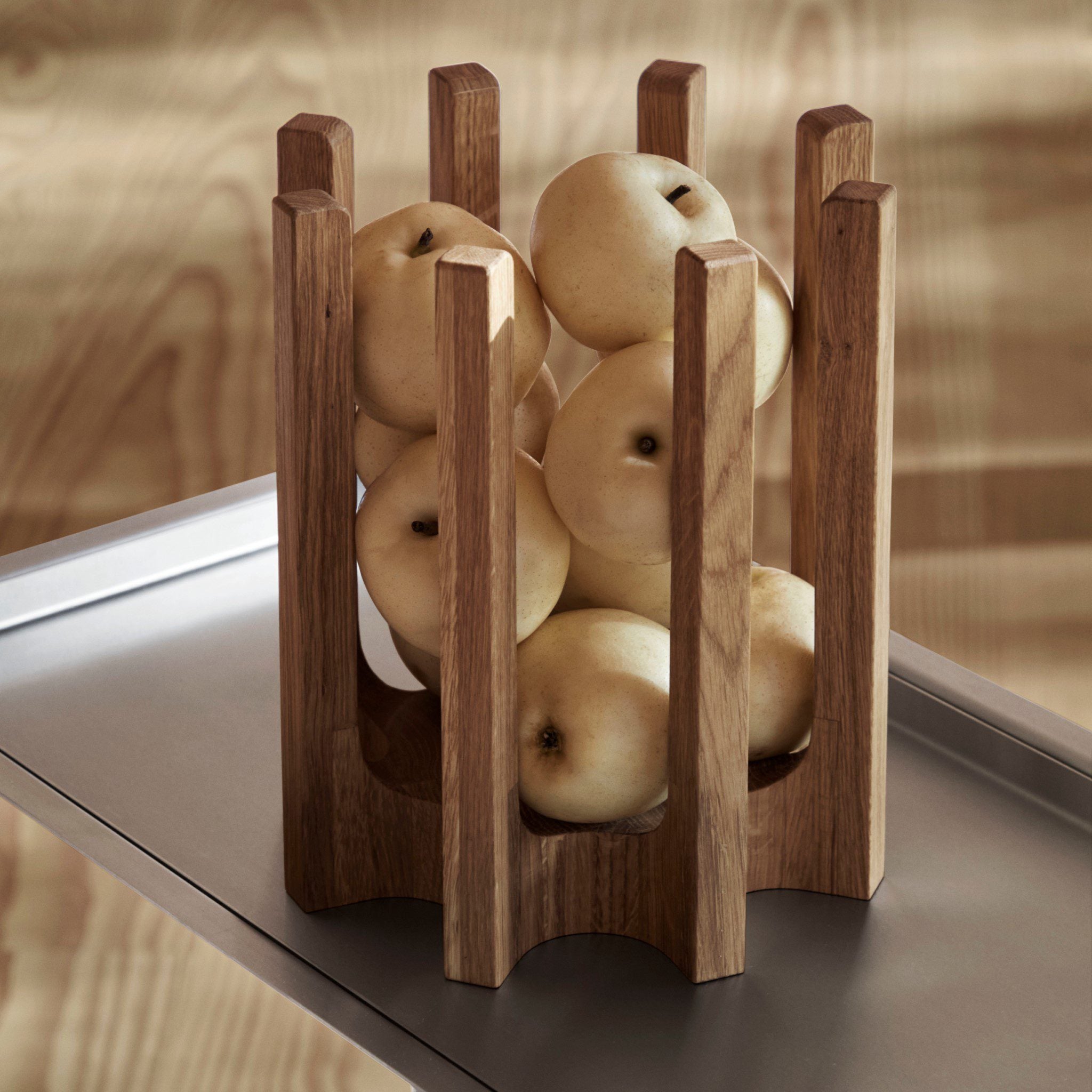 Kristina Dam Studio Column Bowl - Handcrafted Oiled Oak Wooden Bowl for Home Decor, Kitchen & Dining | Perfect for Fruit Display, Centerpiece, and Modern Table Setting