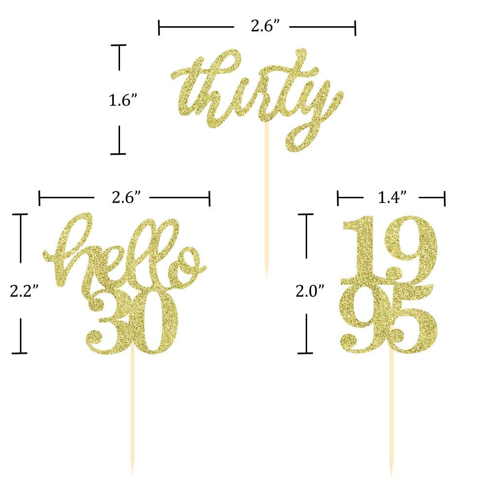 24 Pcs Gold Glitter 30th Birthday Cupcake Toppers - Elegant Anniversary Party Decor for Wedding, Milestone Celebrations & Special Events - Perfect for 30th Birthday Cakes, Desserts & Sweet Table Displays