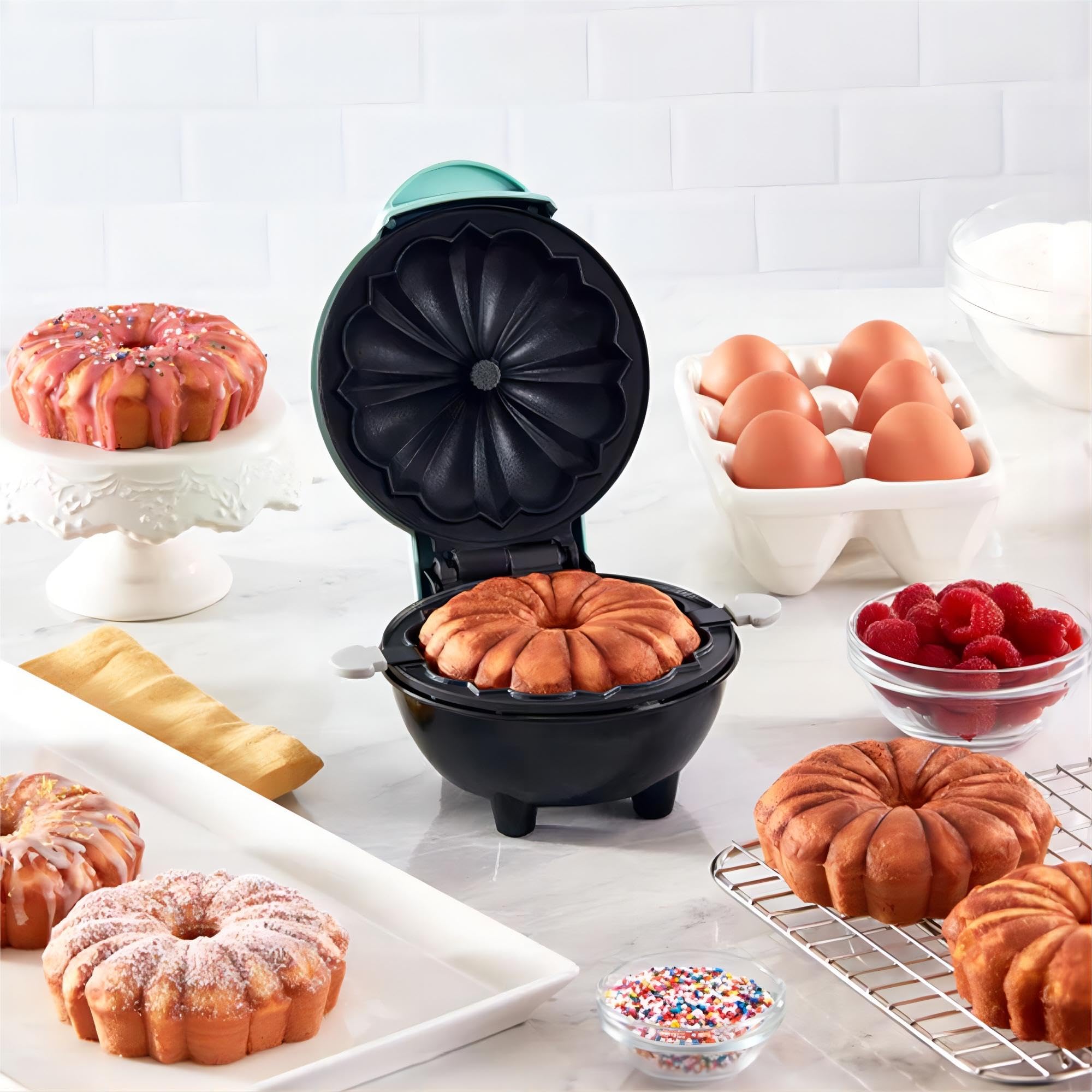 Non-Stick Double-Sided Heating 3-in-1 Cake Maker Machine for Lava Cakes, Mini Donuts & Waffles - Perfect for Breakfast, Snacks & Desserts - Quick & Easy Pancake Maker with Azure Design (Ideal for Home Kitchen, Parties & Kids' Treats)