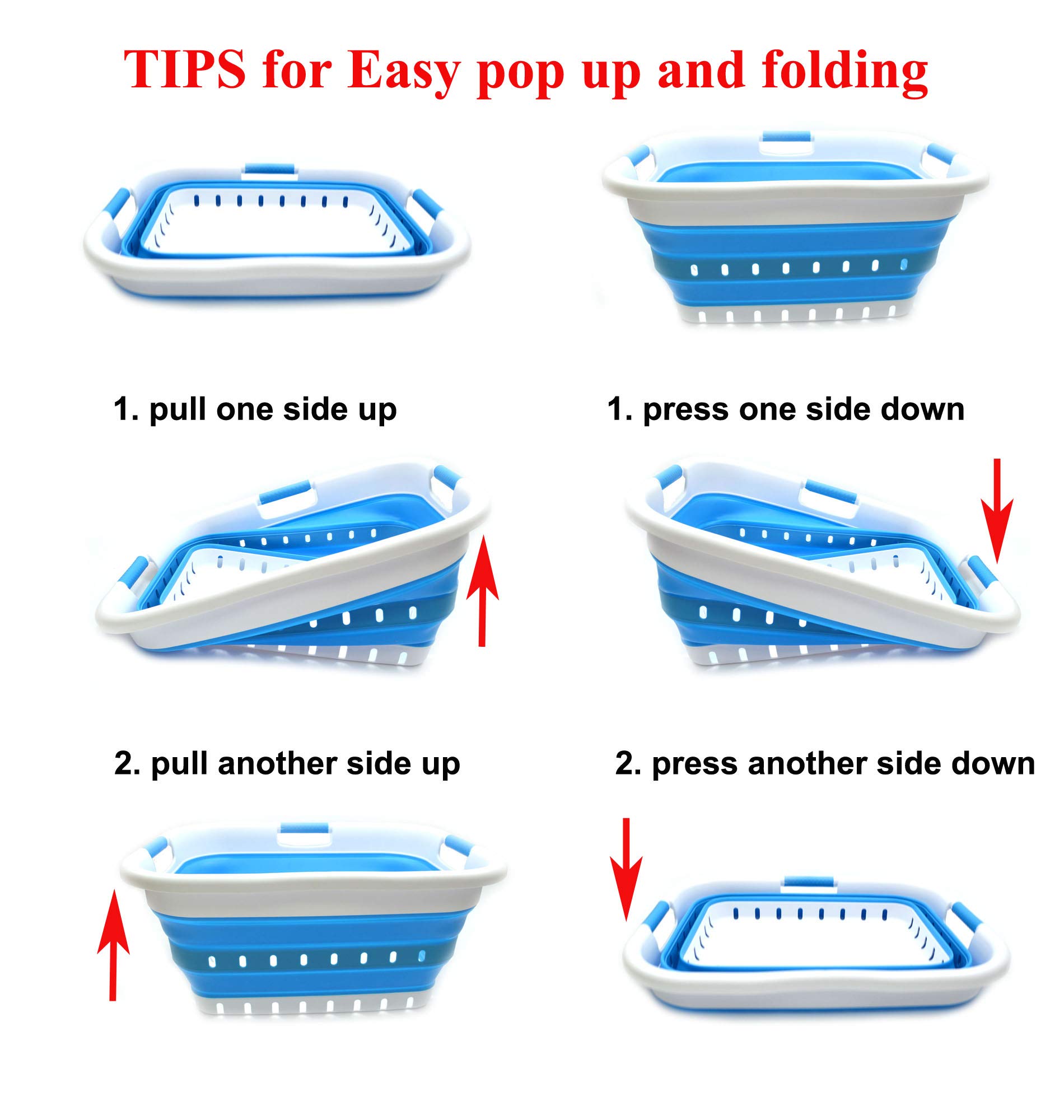 Sammart 41L Foldable Laundry Basket with 3 Handles - Collapsible Storage Organizer for Clothes, Toys & Home Essentials - Portable & Space Saving Hamper (White/Sky Blue) - Perfect for Dorm, Apartment & Travel Use