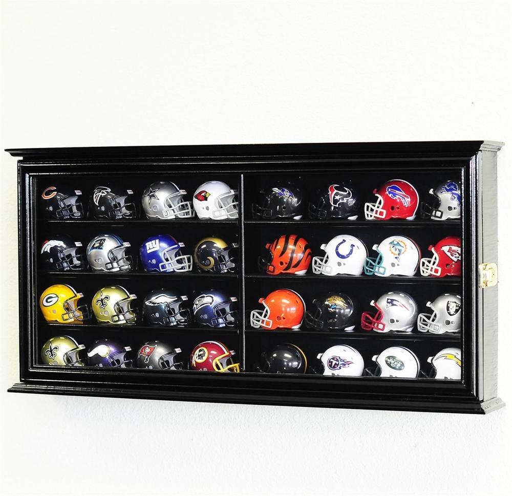 32-Pocket Mini Helmet Display Case with UV Protection - Wall Mounted Football Helmet Storage Rack for Collectors, Sports Memorabilia & Man Cave Decor
