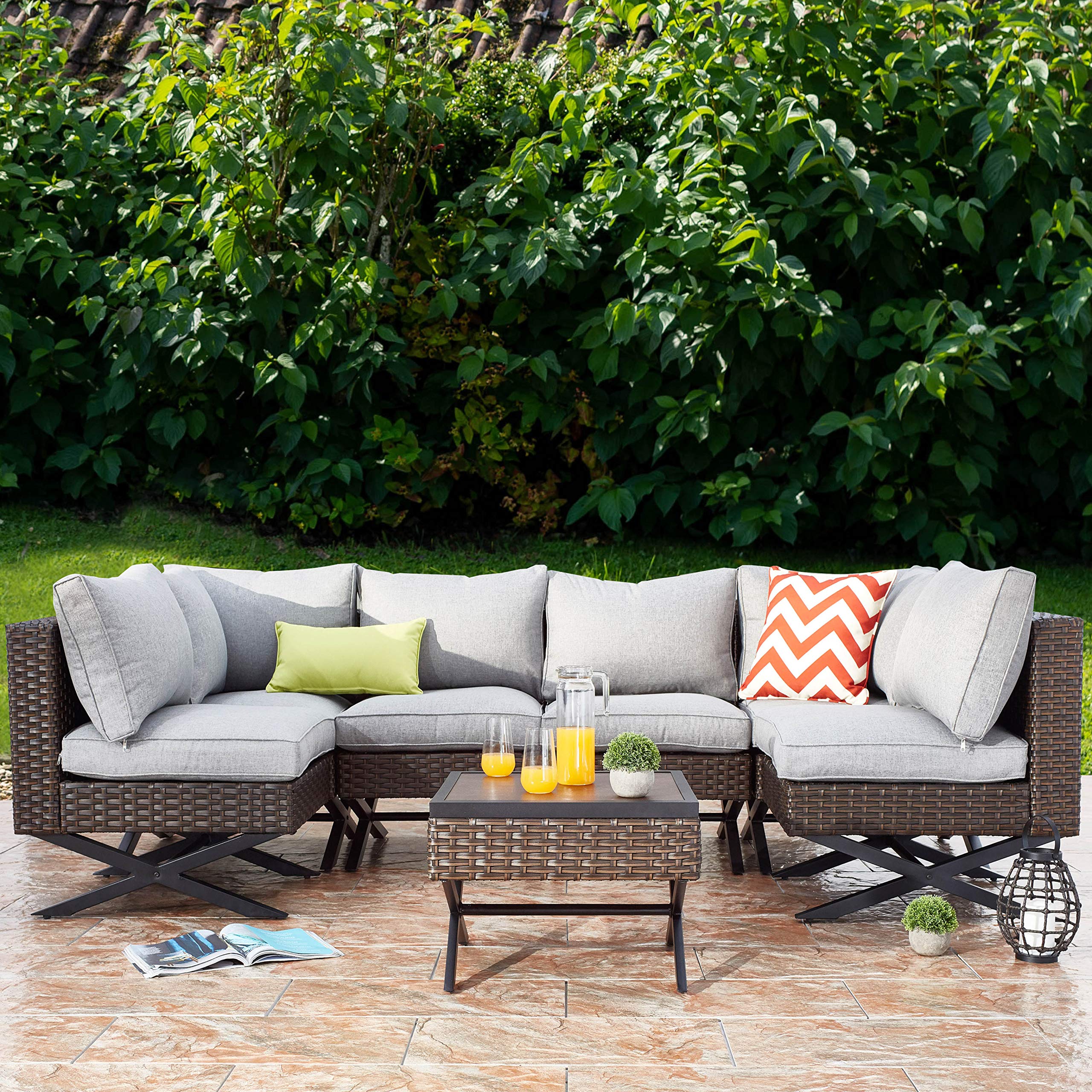 PatioFestival 7-Piece X-Leg Sectional Outdoor Conversation Set with All-Weather Cushions - Perfect for Backyard, Garden & Poolside Relaxation