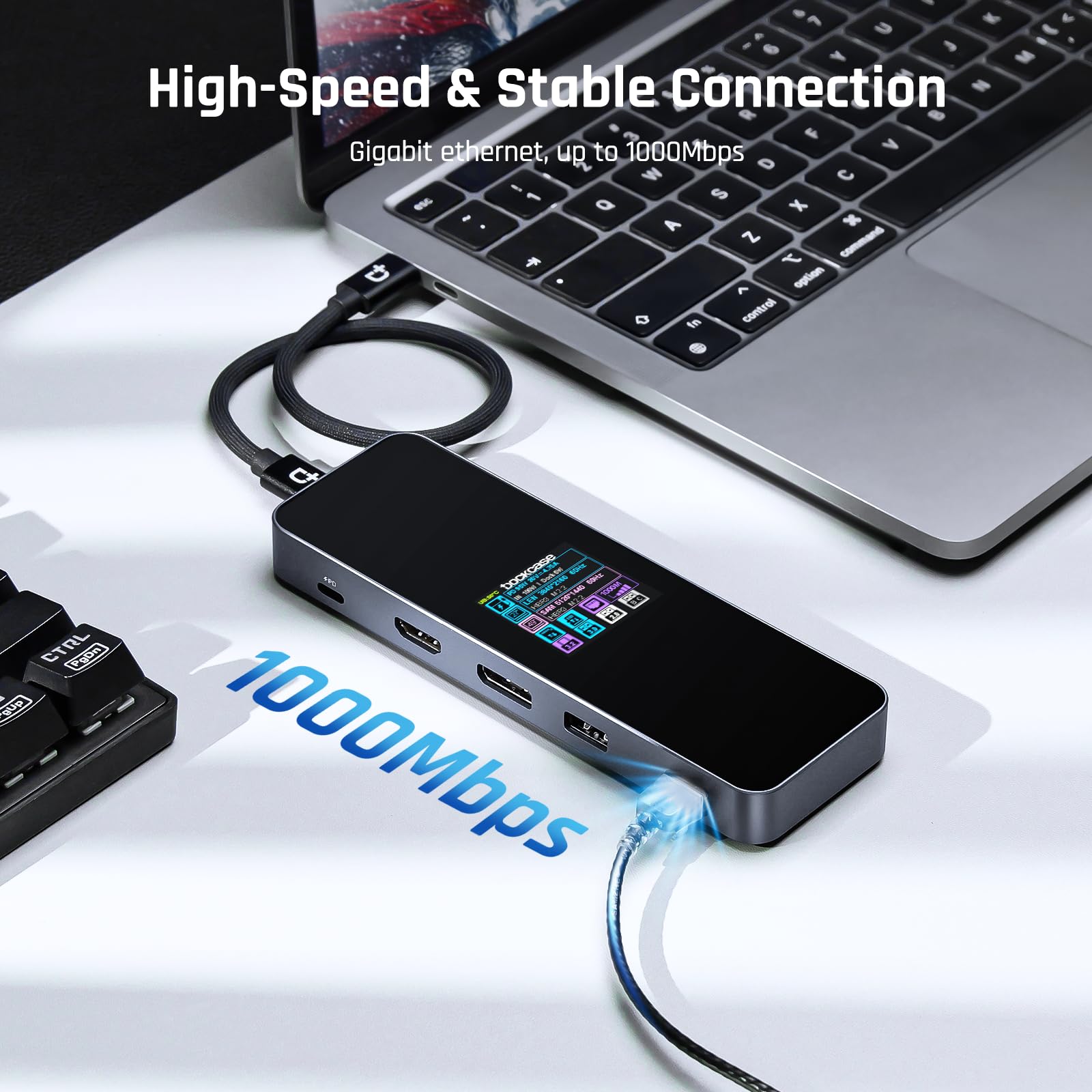 DOCKASE 10-in-1 Smart USB-C Hub with Dual 4K@60Hz HDMI, 100W PD 3.0 Charging, Ethernet Port, USB 3.2 & USB 2.0 Ports, UHS-II SD/TF Card Reader - Compatible with MacBook Pro/Air, Dell XPS (Gray) - Perfect for Home Office, Gaming & Multi-Monitor Setup