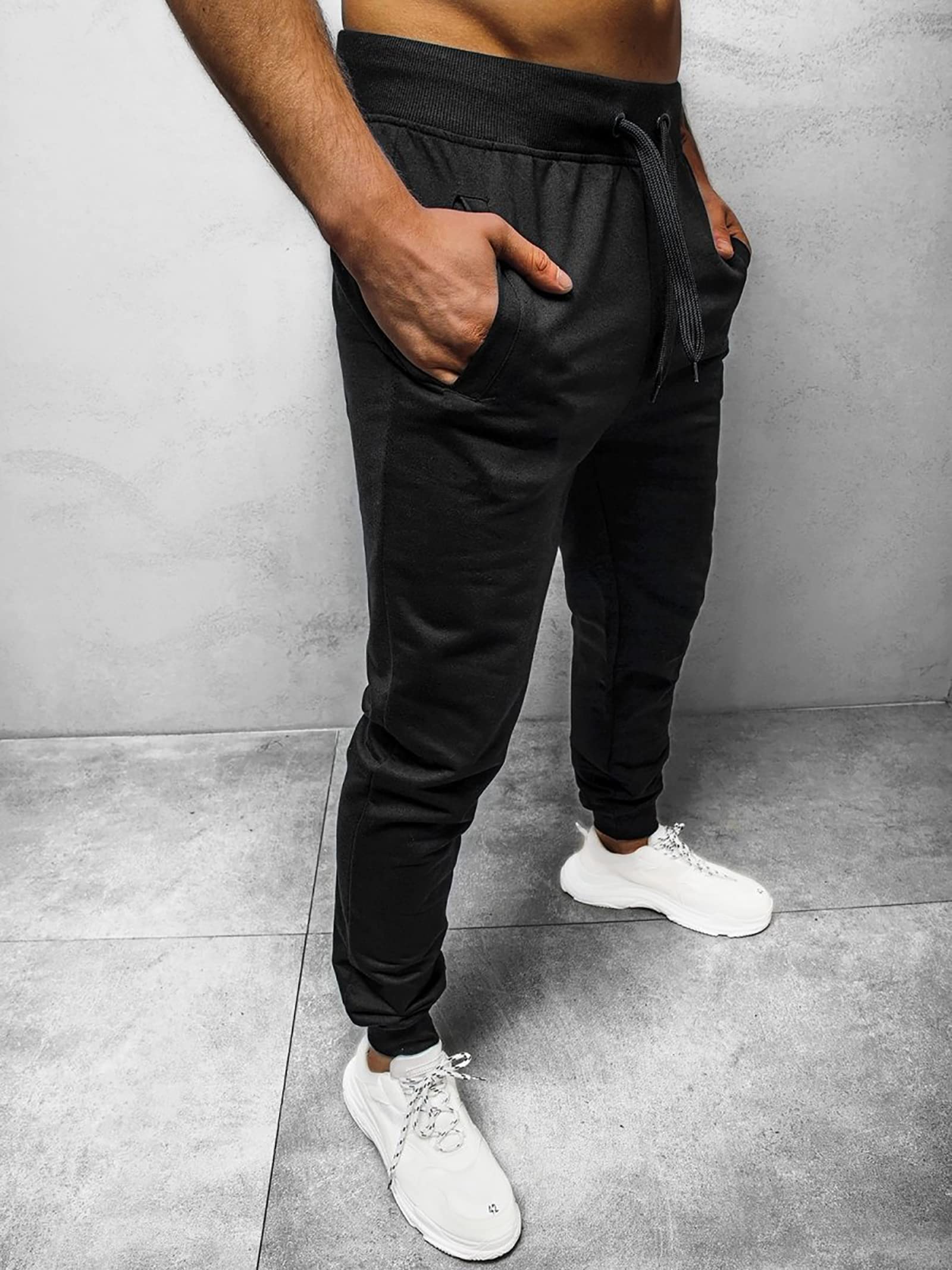 Men's Cotton Stretch Jogging Pants with Drawstring & Pockets - Comfortable Sports Pants for Gym, Running, Workout and Casual Wear