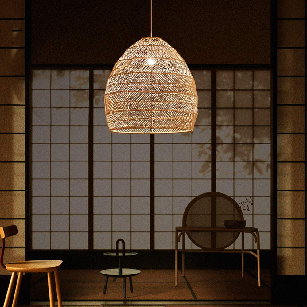 Modern Rattan Pendant Light with E27 Base - Creative Suspension Lighting for Living Room, Bedroom & Dining Room - Boho Farmhouse Ceiling Lamp for Cozy Home Decor & Ambient Lighting