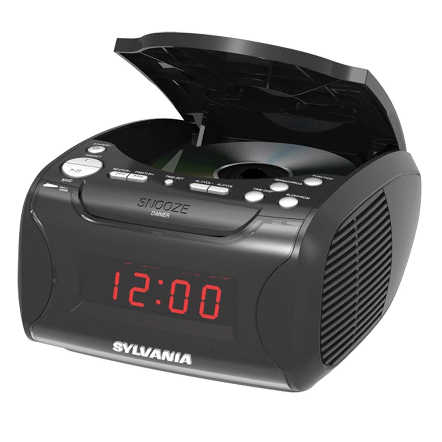 Sylvania SCR4986 Digital Alarm Clock Radio with CD Player, USB Charging Port & AM/FM Tuner - Black | Bedroom, Office, Dorm Essential for Music & Wake-Up