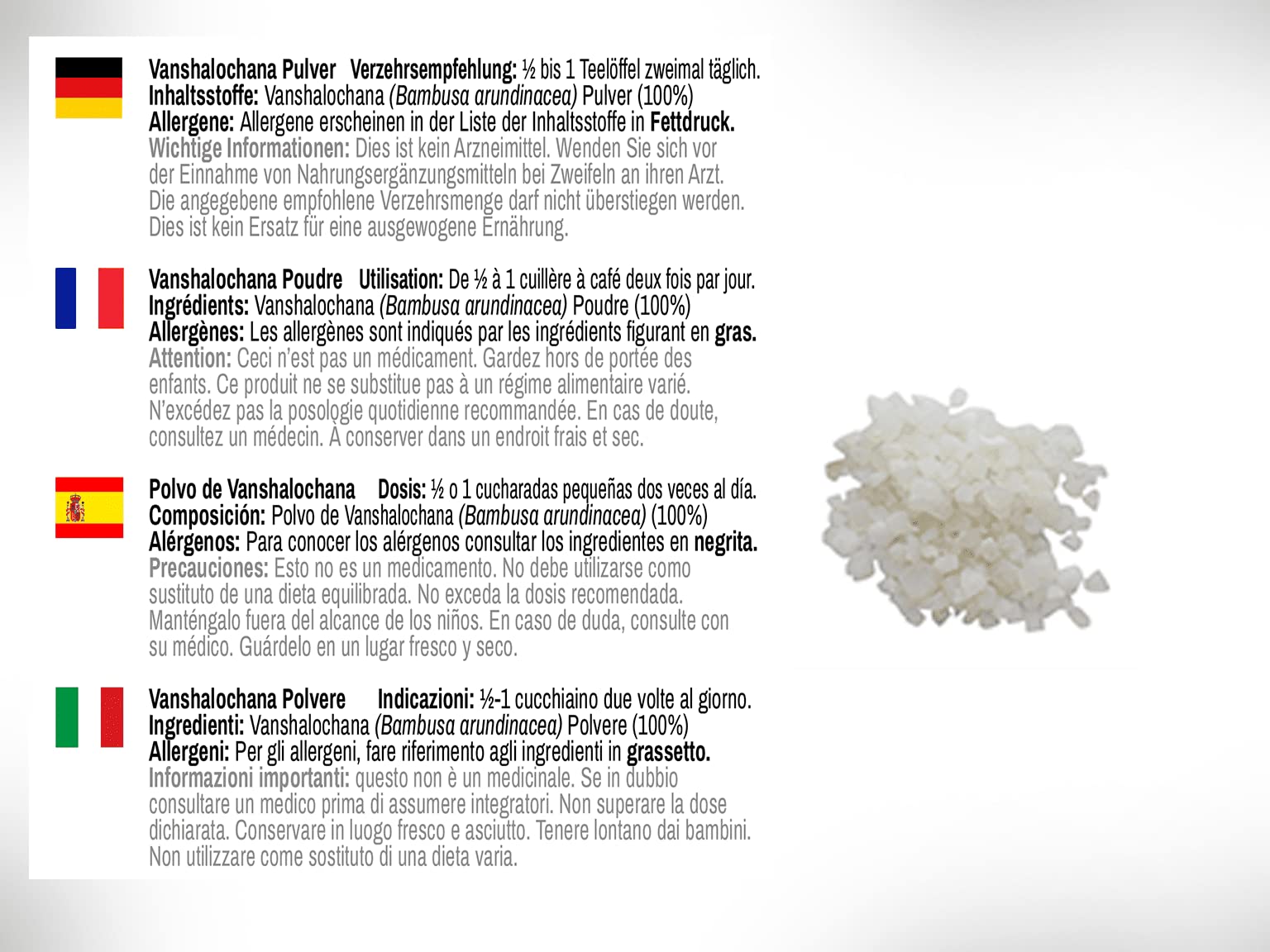 DR WAKDE'S Vanshalochana Powder (Bambusa arundinacea) - 500g (1.1lb) | 100% Pure Natural Bamboo Powder | Raw Dried Fine Powder | Vegan & Premium Grade | No Additives | Perfect for Herbal Remedies, Aromatherapy & Natural Skincare