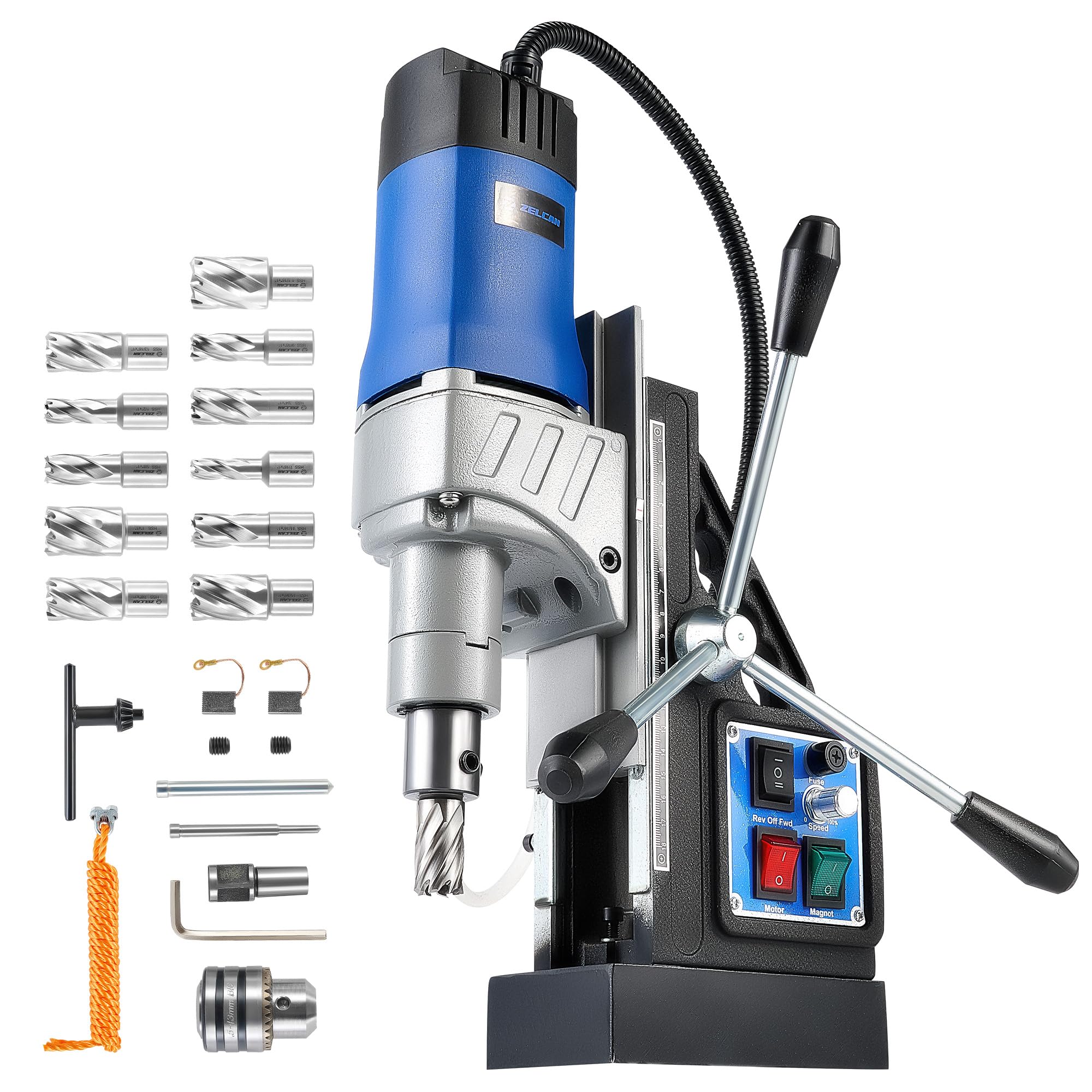 ZELCAN 1550W Portable Magnetic Drill Press with 11 Drill Bits - 2