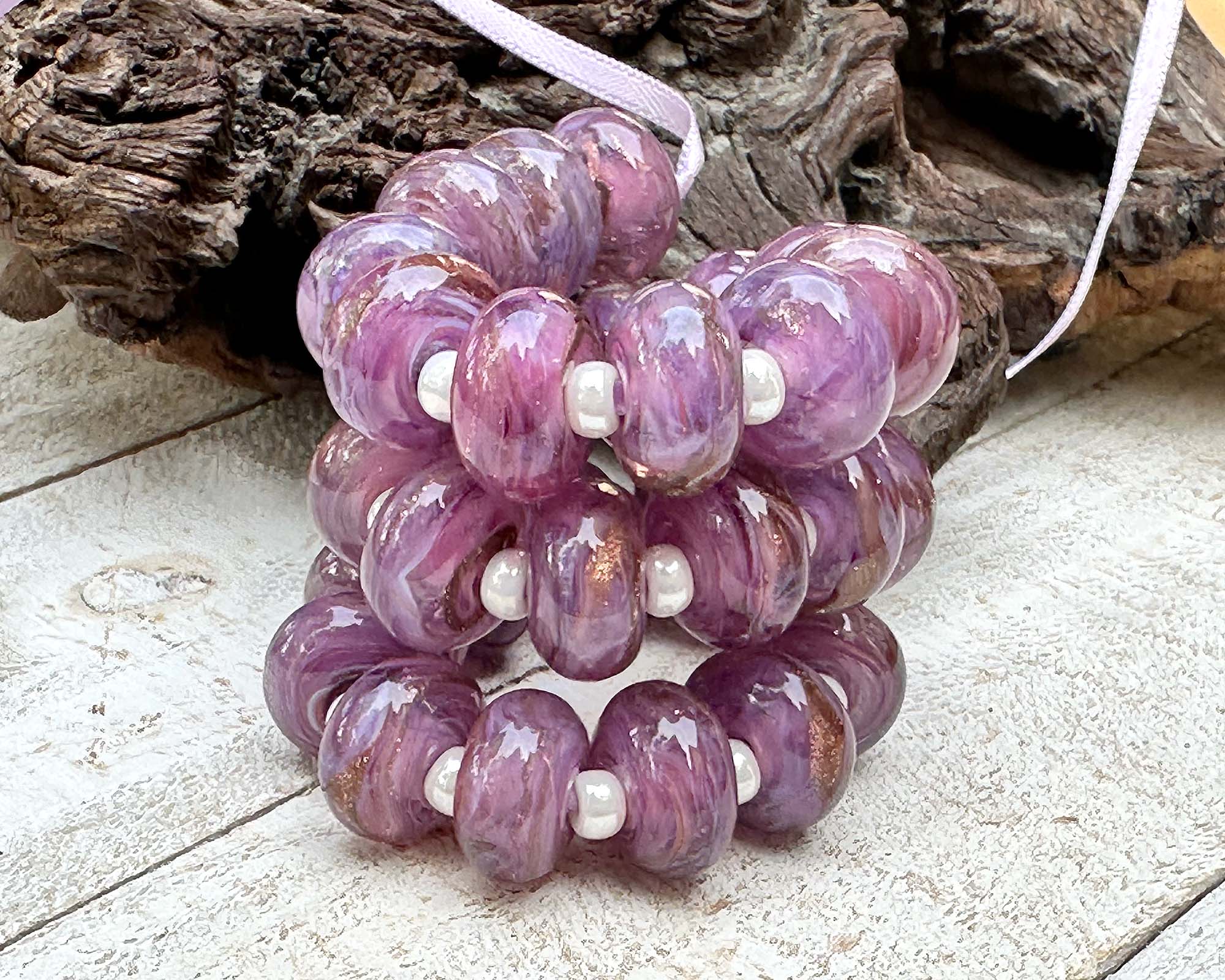 Handmade MTO Purple Rose Shimmer Lampwork Glass Beads for Jewelry Making - DIY Bracelet, Necklace & Craft Projects