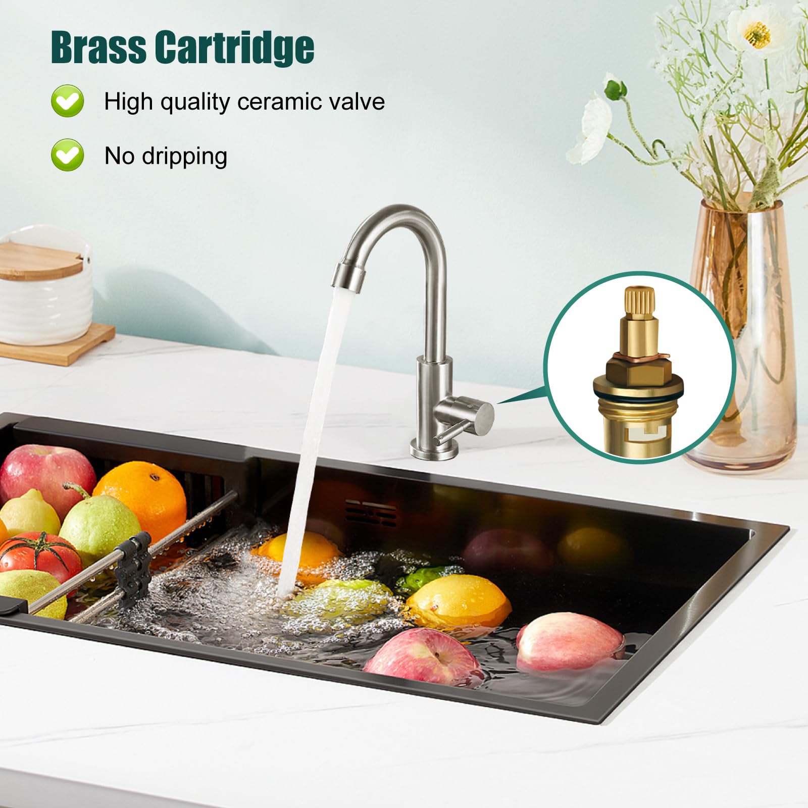 Stainless Steel Single Handle Kitchen Faucet - Brushed Nickel for Sink & Bar Use