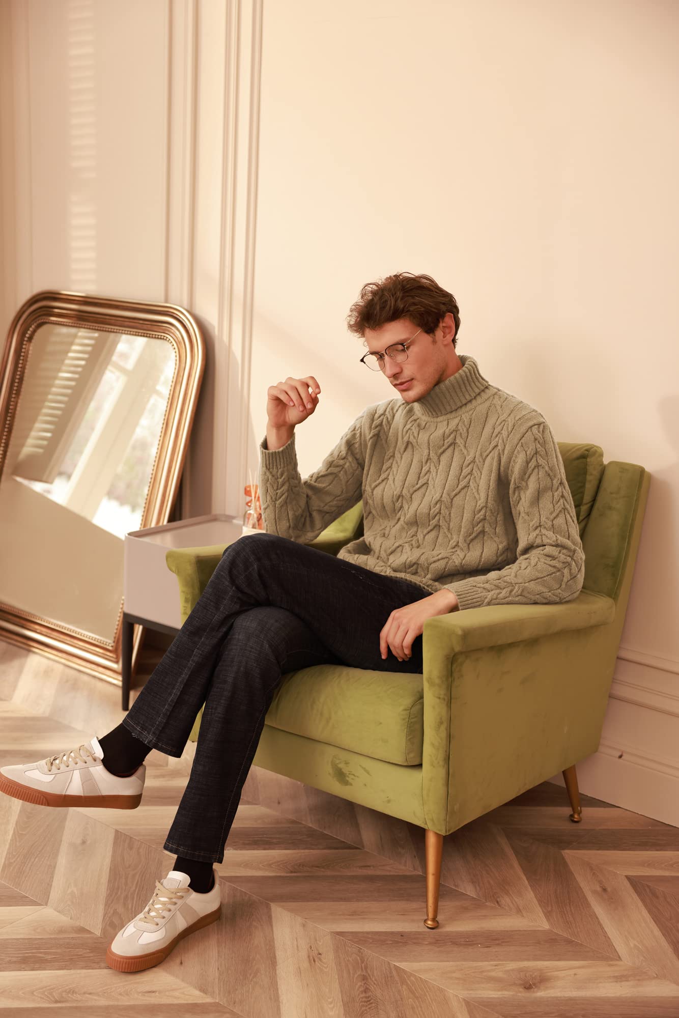 GRACE KARIN Men's Slim Fit Turtleneck Sweater - Long Sleeve Twisted Knit Pullover for Winter - Casual Solid Color Warm Sweater for Office, Dating & Outdoor Activities