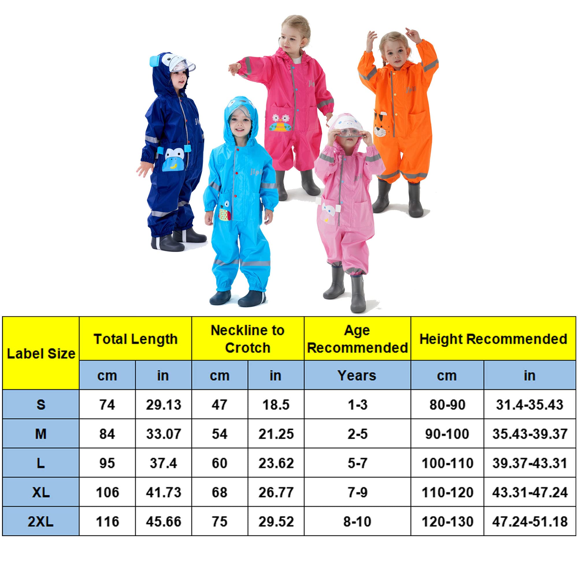 Waterproof Kids Rain Suit with Hood - Cute Monkey Print One-Piece Raincoat for Boys & Girls Ages 5-7 (Size L) - Perfect for Outdoor Play, School & Rainy Day Adventures