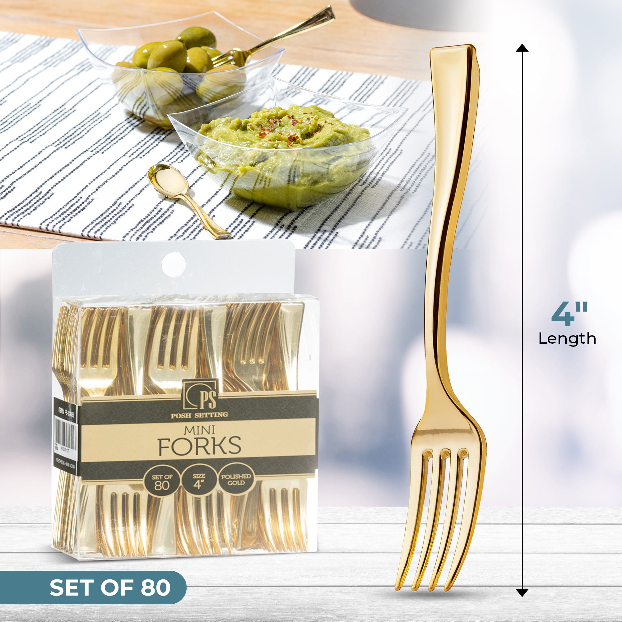 4 Inch Mini Gold Plastic Tasting Forks - Small Appetizer Forks for Cheese, Desserts, Parties & Cocktail Events