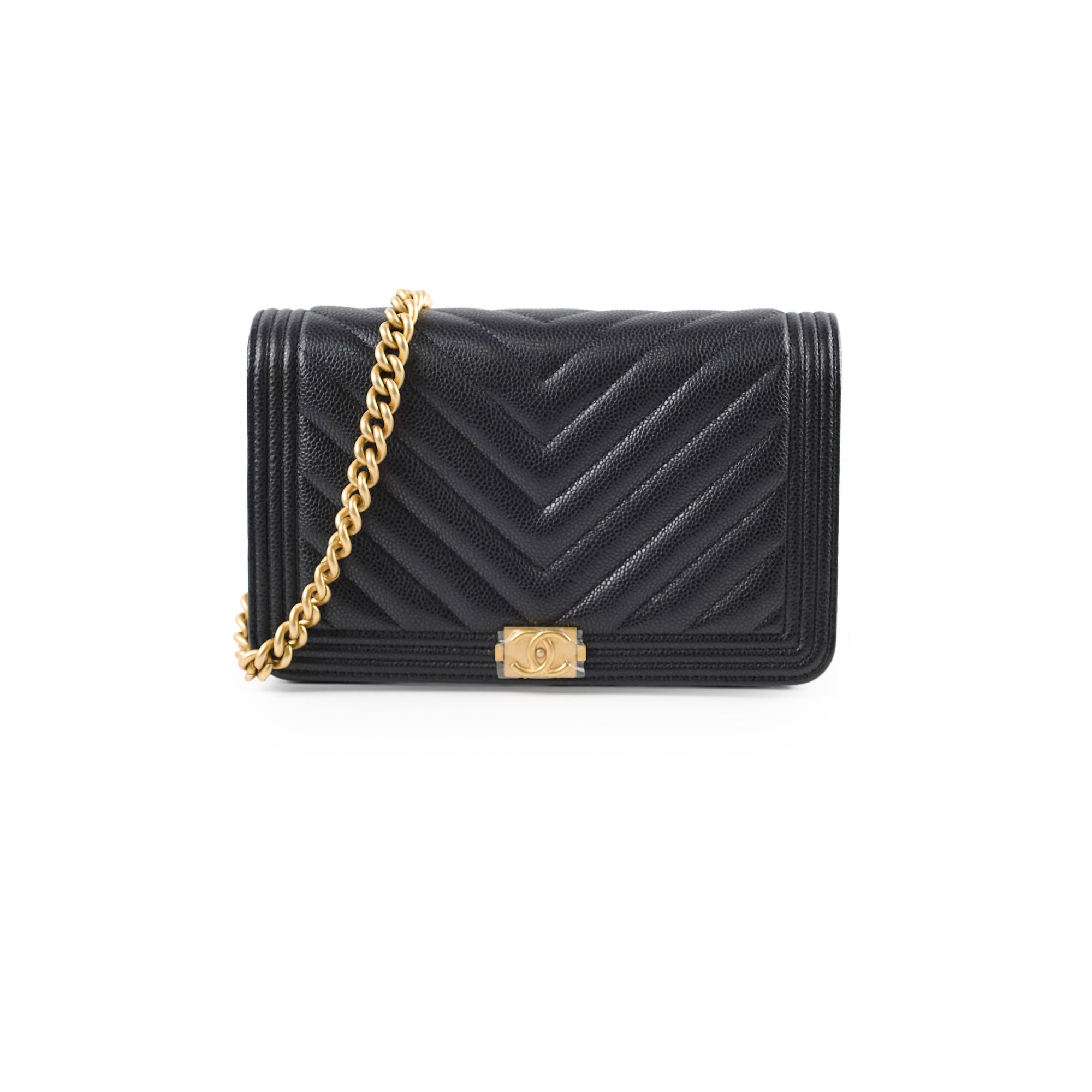 Chanel Boy Wallet On Chain WOC Chevron Caviar Black Microchipped - Luxury Crossbody Bag for Women, Perfect for Evening Out & Daily Use