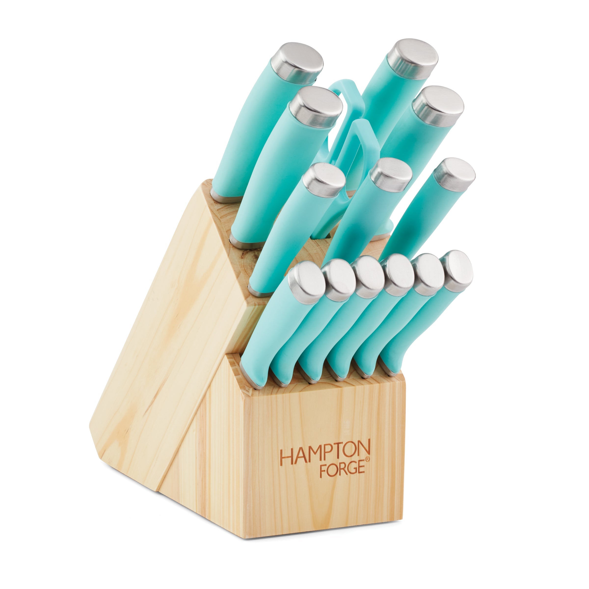 Epicure True Aqua 15-Piece Stainless Steel Knife Set with Wooden Block - Premium Kitchen Cutlery for Cooking, Slicing & Serving - Perfect for Home Chefs & Dinner Parties