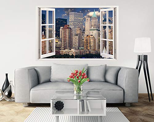 3D Removable Vinyl Wall Stickers - New York Cityscape Wall Art Decal (85x105cm) | Easy Peel & Stick Wallpaper | Durable Home Decor for Living Room, Bedroom, Office