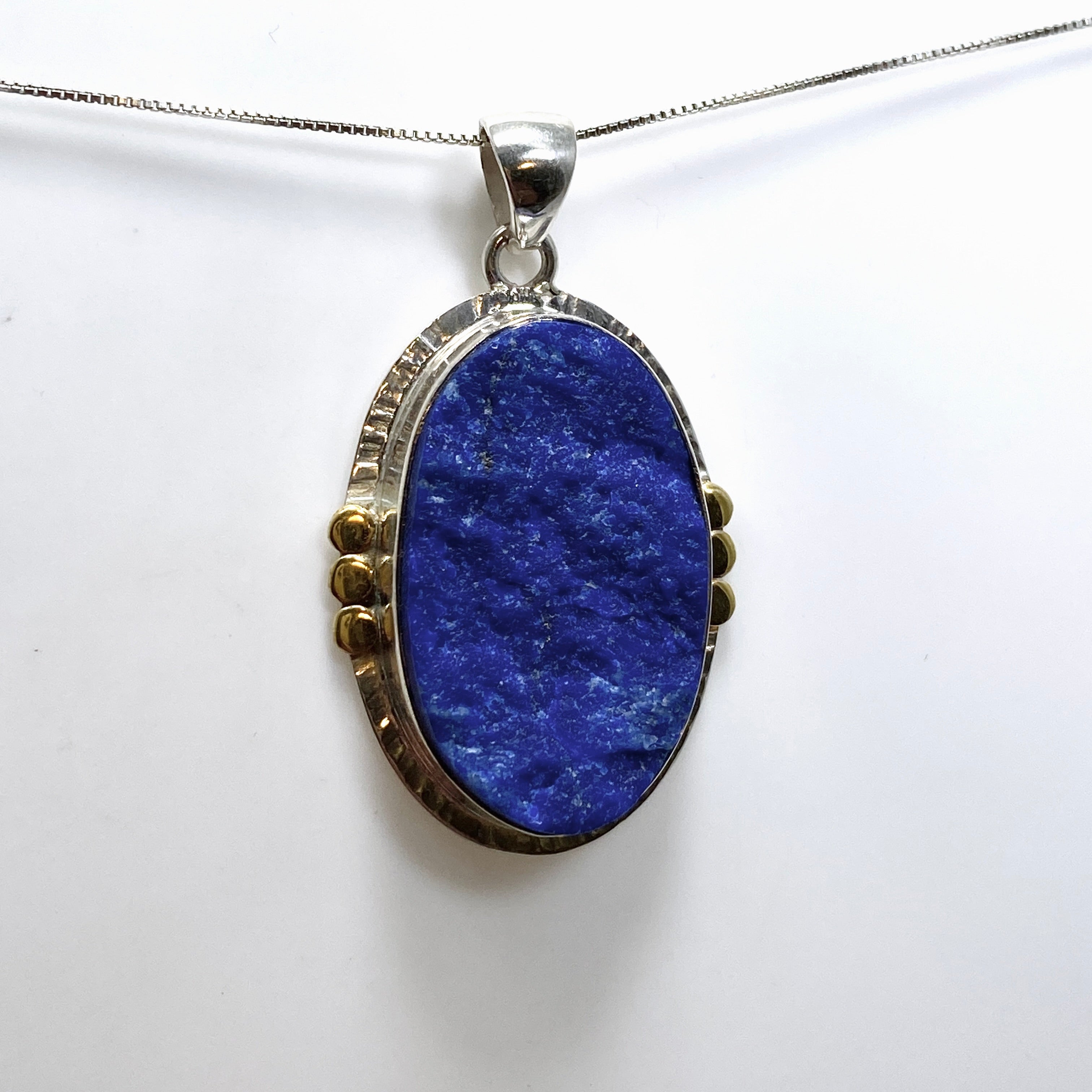 Natural Lapis Lazuli Oval Raw Stone Pendant with Brass Accents KPGJ4855 - Handmade Boho Jewelry for Women, Spiritual Healing & Meditation Accessory