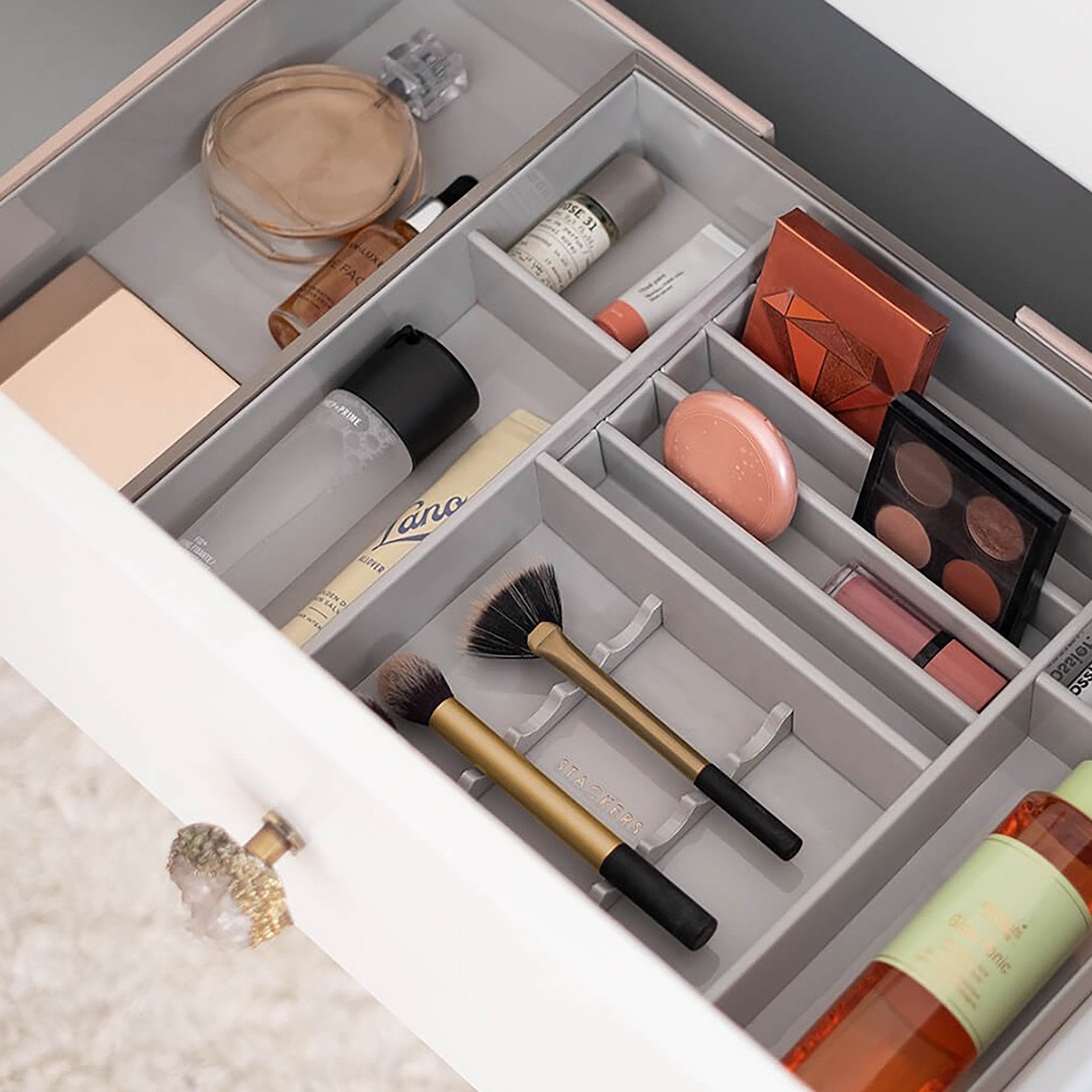 Makeup Drawer Organizer for Blush - Portable Cosmetic Storage Case with Adjustable Dividers - Perfect for Travel, Vanity, and Home Beauty Organization