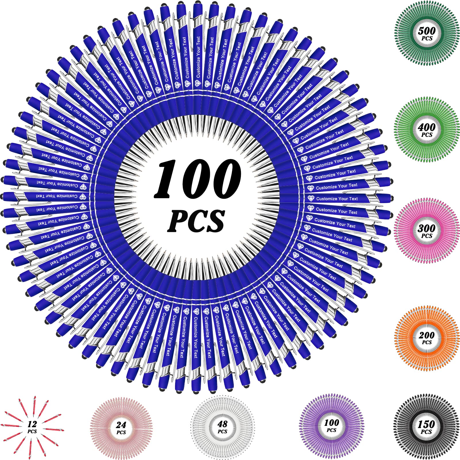 Custom Ballpoint Pens Bulk 500 Pcs - Personalized with Name & Logo - Free Engraving - Ideal for Corporate Gifts, Birthday Presents, Graduation Favors, Promotional Events & Office Supplies