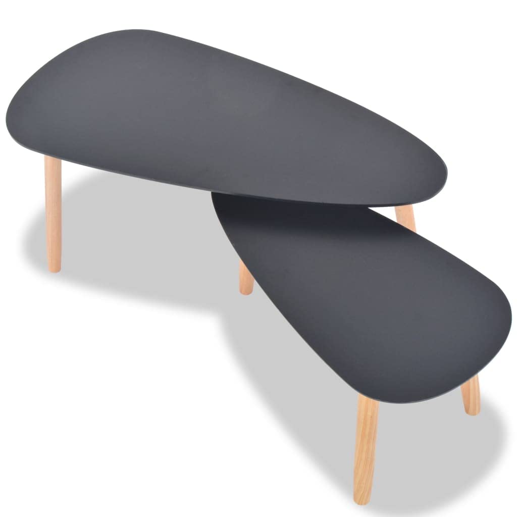 CHARMMA 2-Piece Solid Pinewood Coffee Table Set in Black - Perfect for Living Room, Lounge & Home Decor