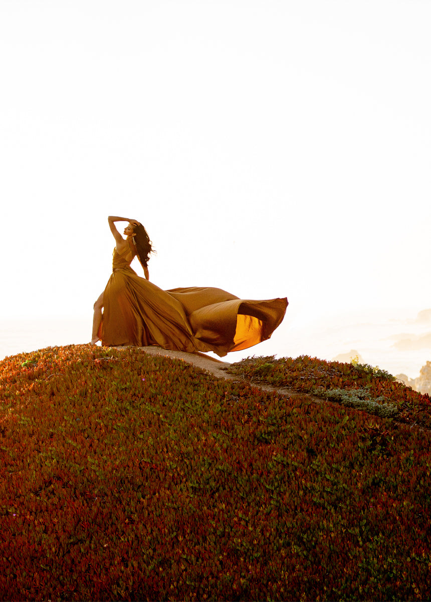 June Impact Dress in Dark Honey - Elegant Flowy Midi Dress for Women, Perfect for Summer Weddings, Parties & Date Nights