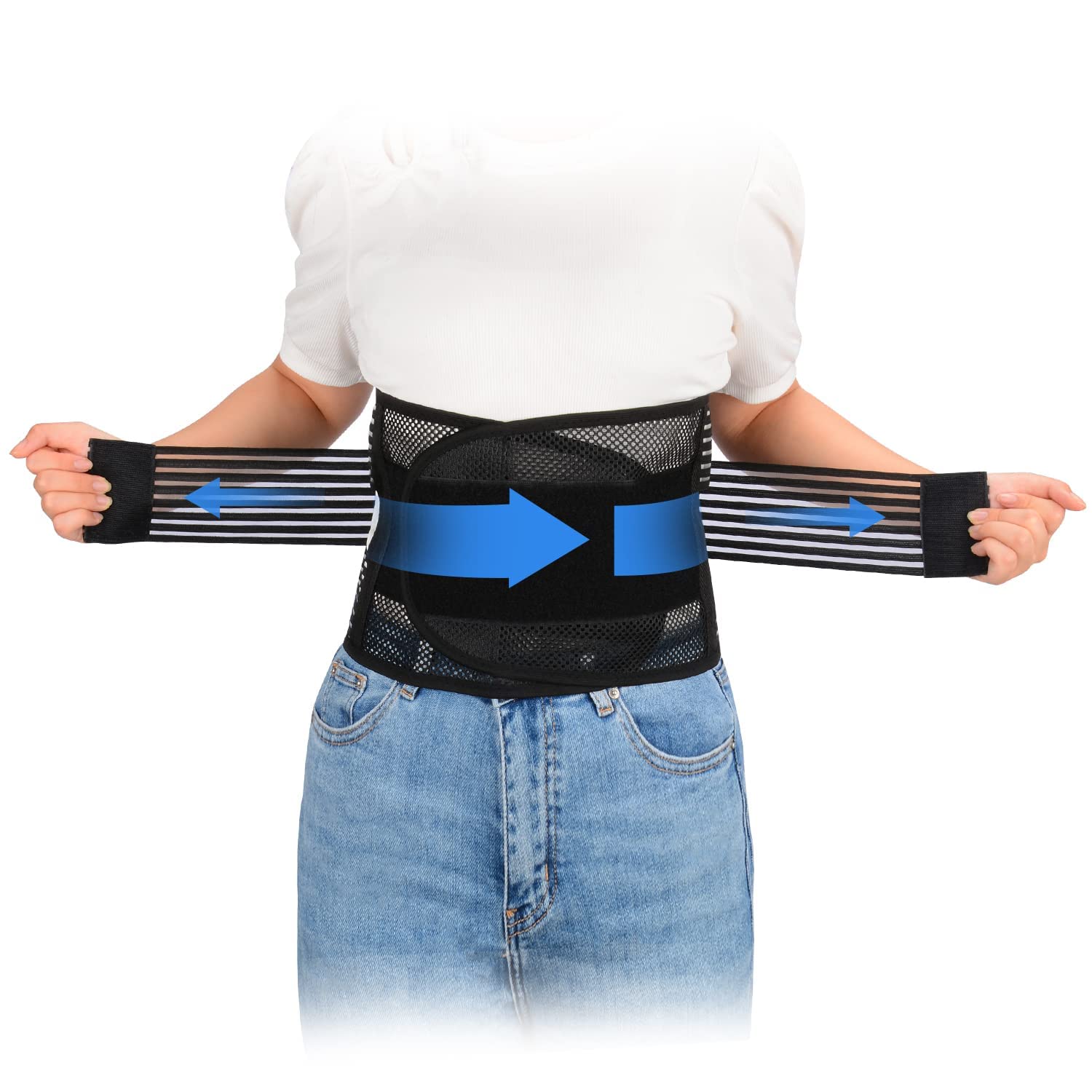 Supregear Adjustable Breathable Lower Back Brace for Men & Women - Lumbar Support Belt for Back Pain Relief, Herniated Disc, Sciatica & Scoliosis (Black, Size S) - Ideal for Work, Sports & Daily Comfort